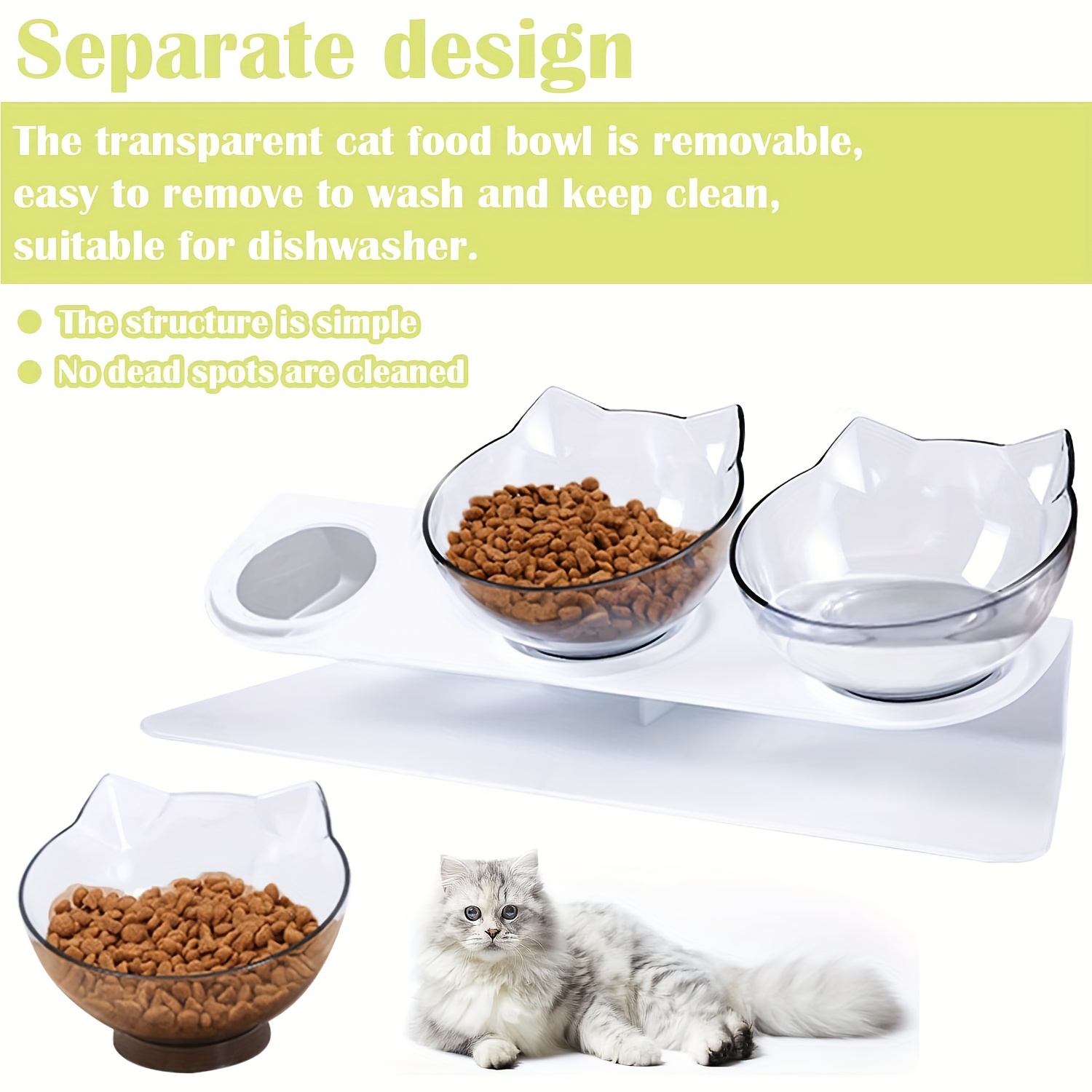 Elevated Transparent Cat Food Bowl With Slanted Stand - Temu