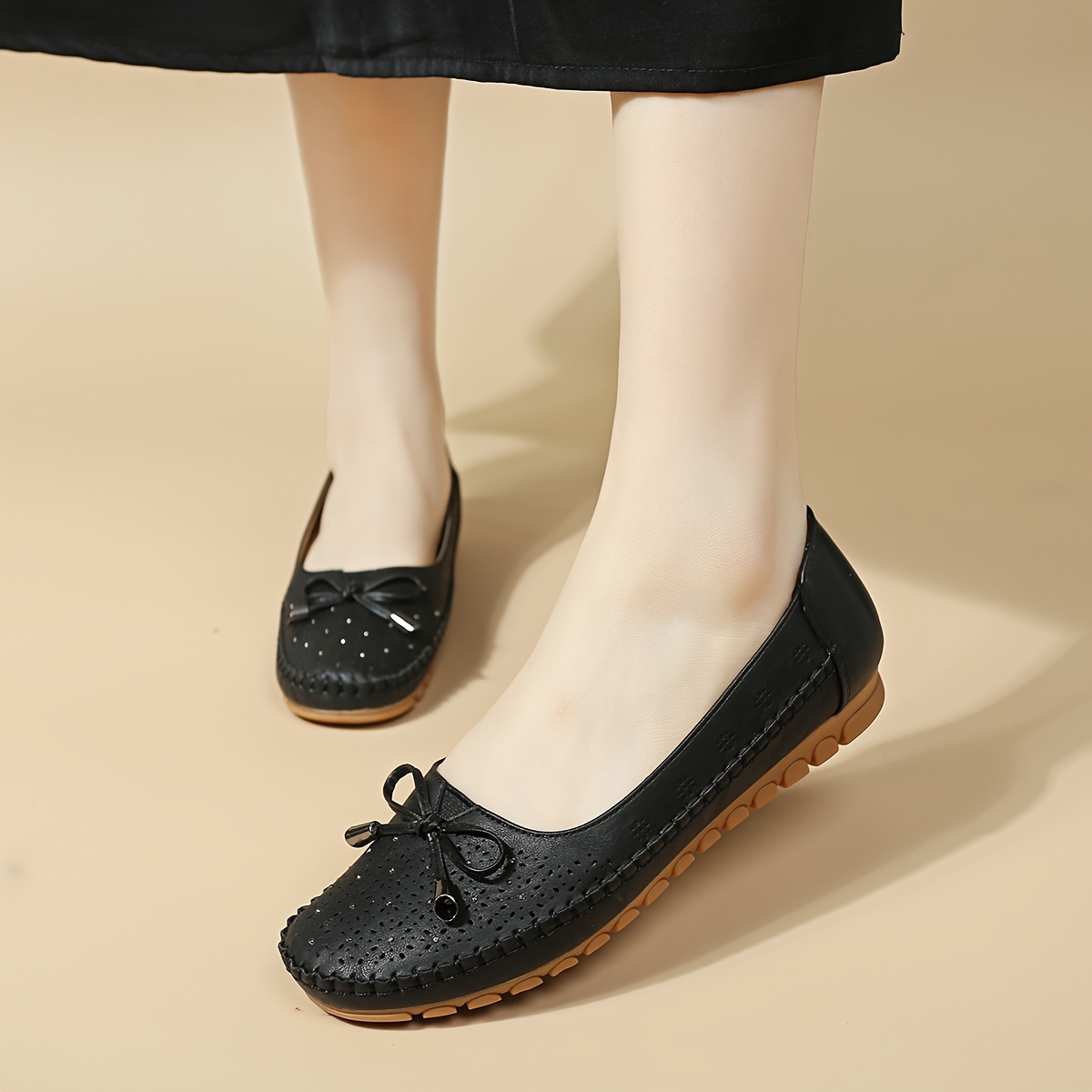 women s solid color elegant flast bowknot decor soft sole details 2