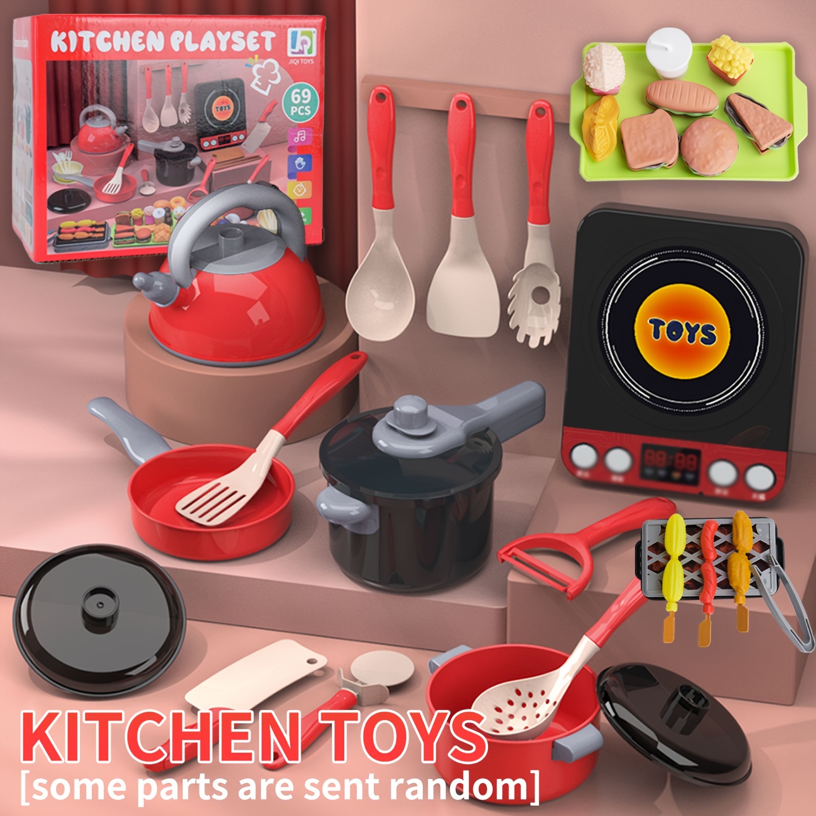 CUTE STONE 40 piezas de accesorios de cocina para niños, juguetes de cocina  con ollas y sartenes, juego de alimentos para cortar y utensilios de