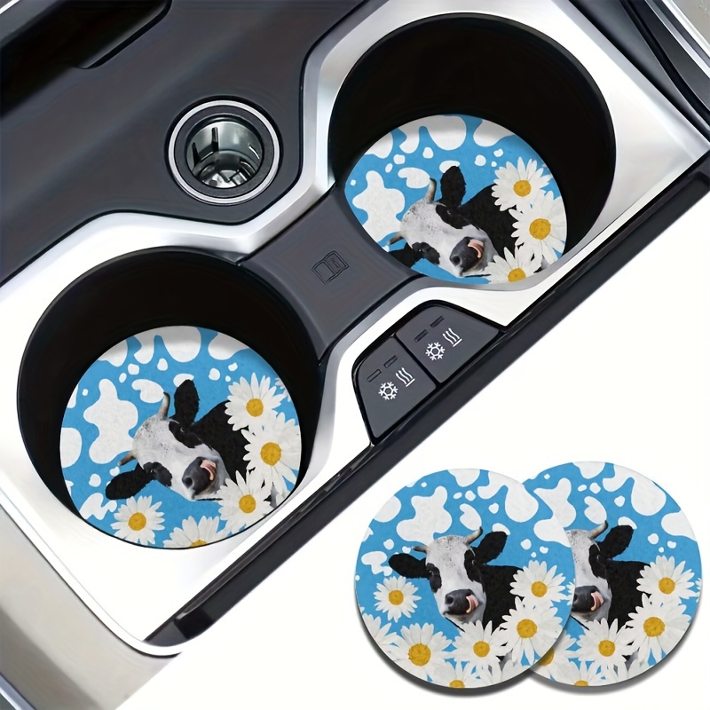 4 Pack Car Coasters,cow Printed Car Cup Holders,rubber Car Coasters