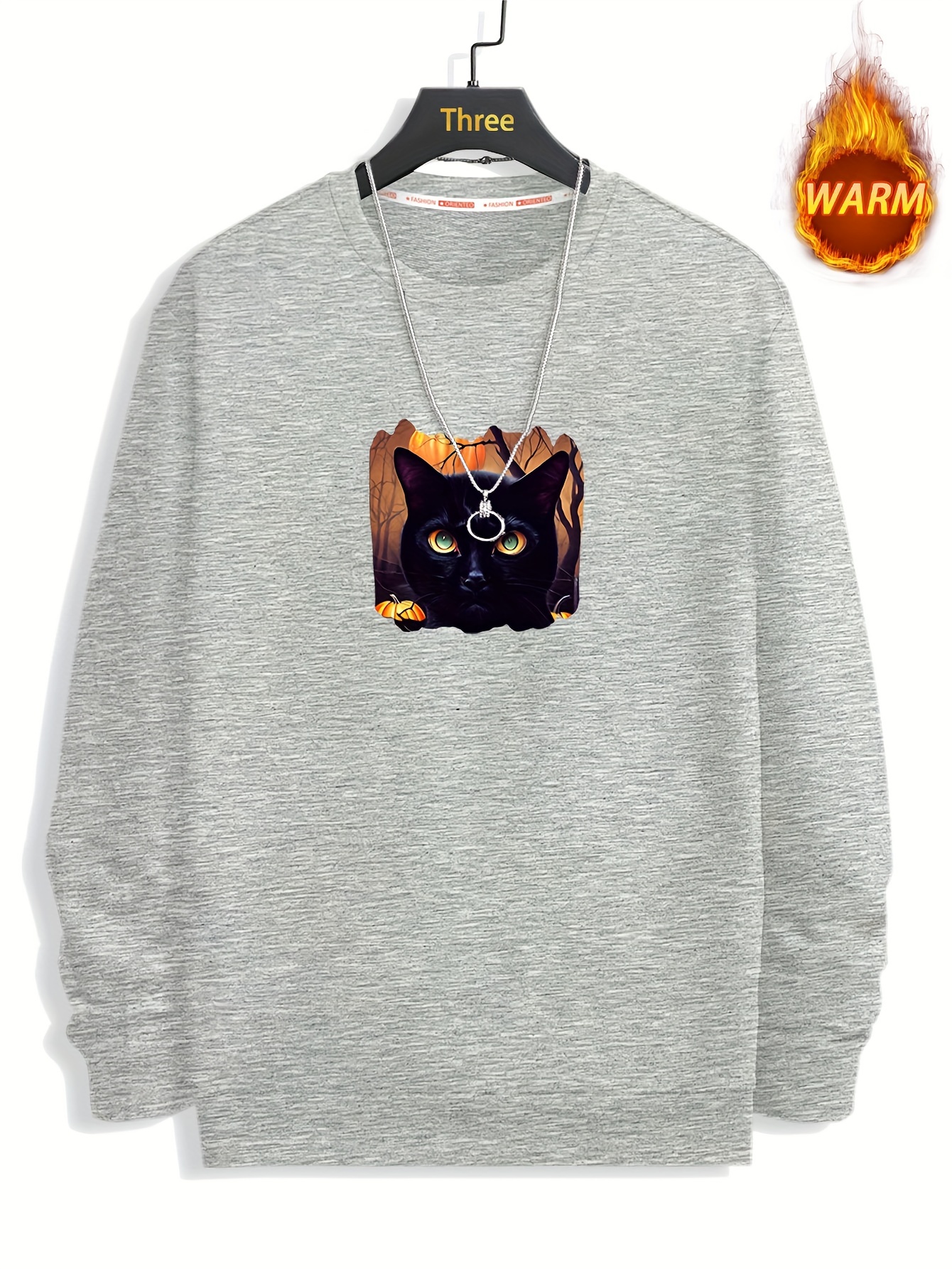 Black Cat-Printed Crew Neck Sweatshirt