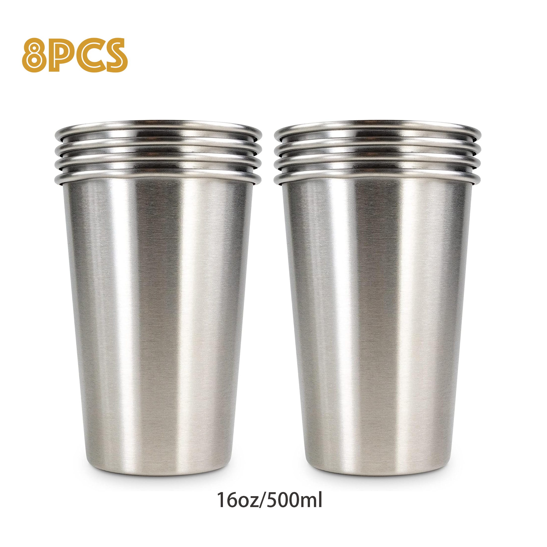 Set of 6 Stainless Steel Cups With Lids and Straws 16oz/500ml Kids