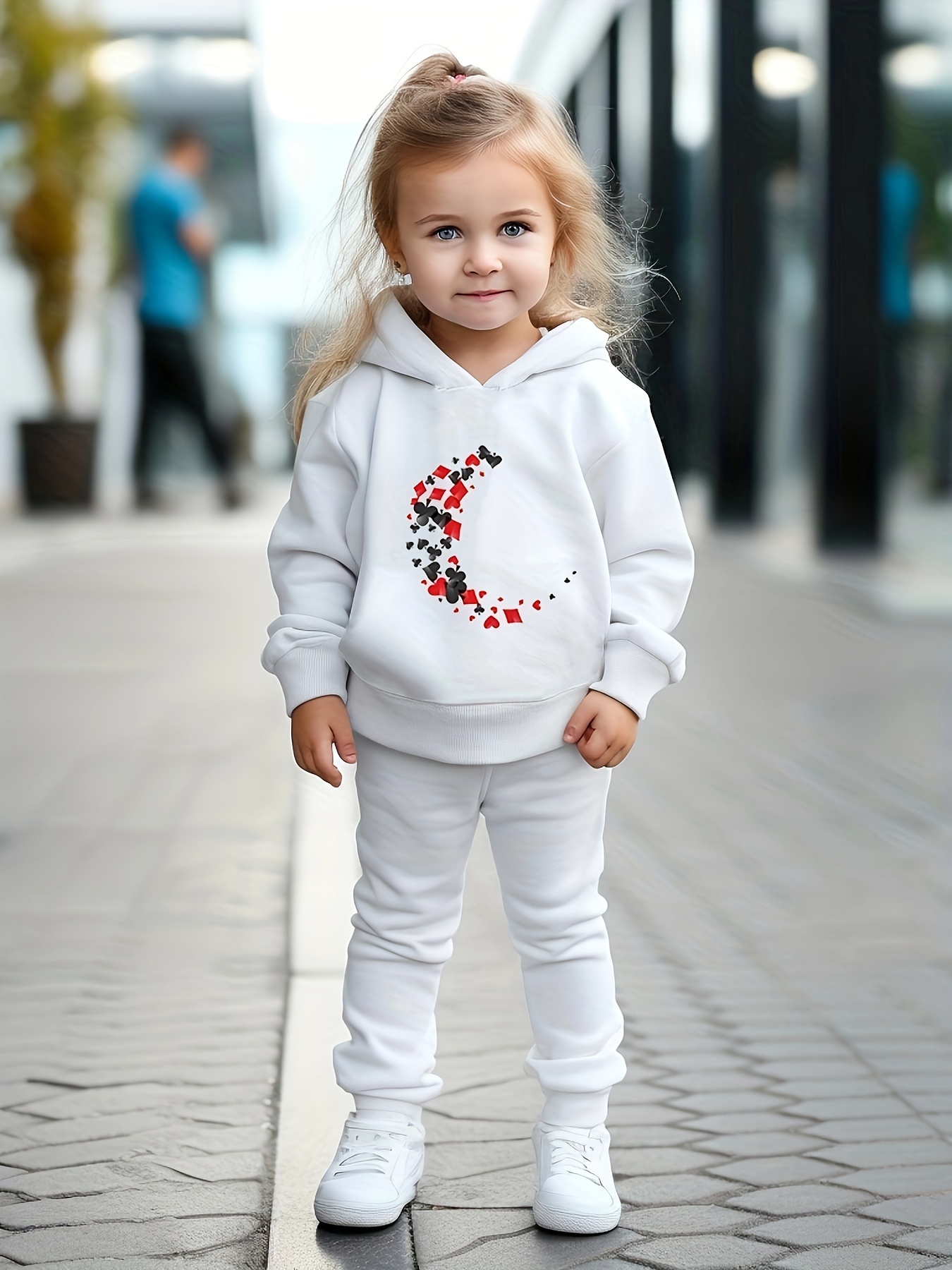 Girls Cartoon Alphabet C Pattern Long Sleeve Hooded Sweatshirt