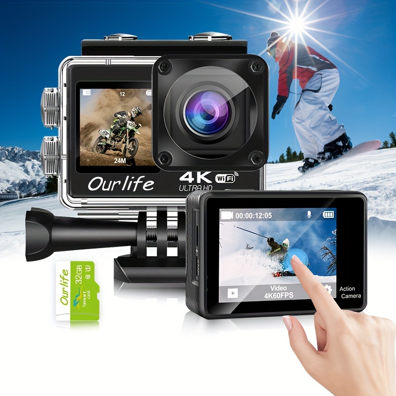 Caméra sport étanche 30m caméra d'action FHD 1080p 12MP Noir