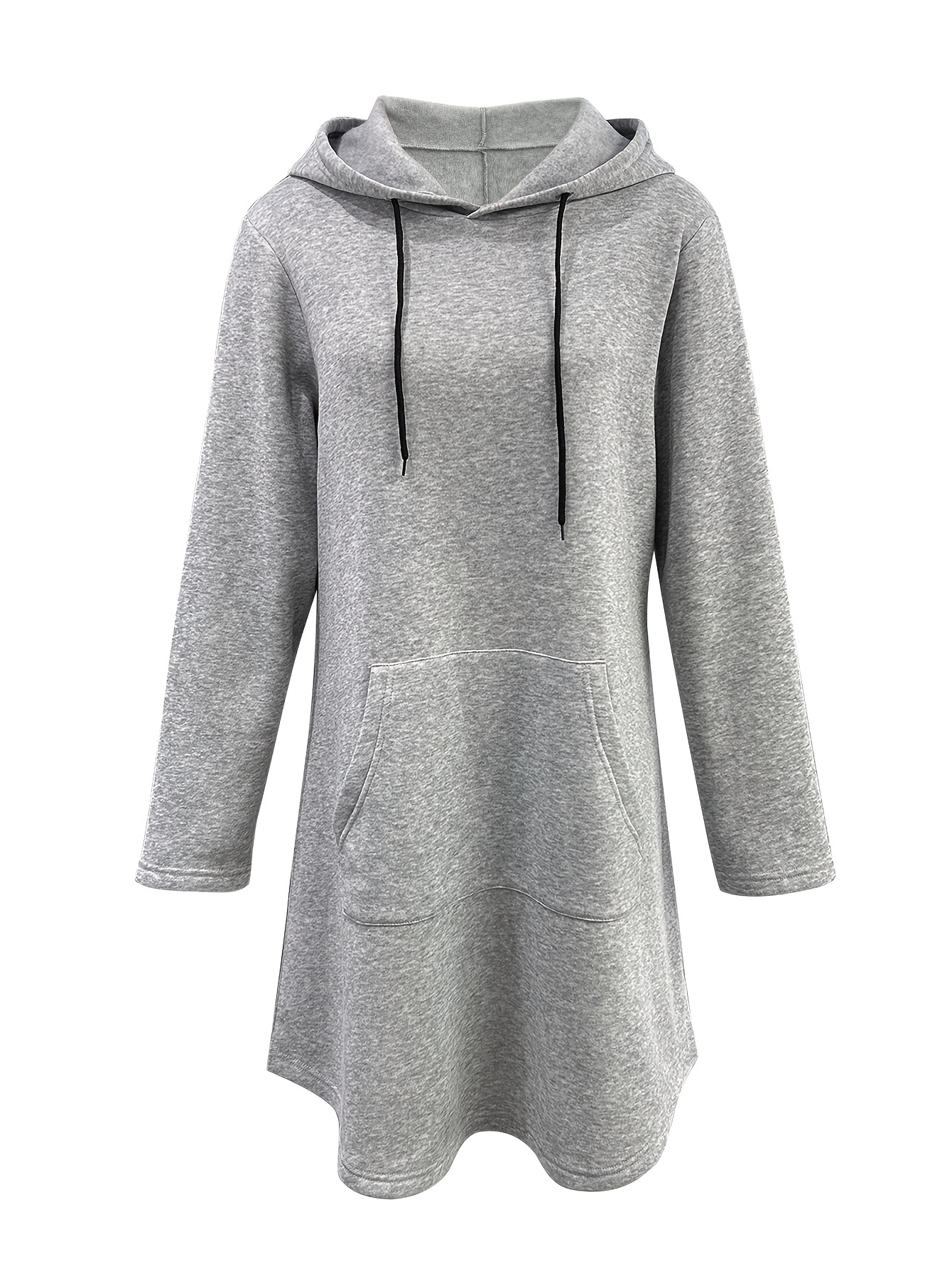 Kangaroo Pockets Drawstring Hooded Dress Casual Solid Color - Temu