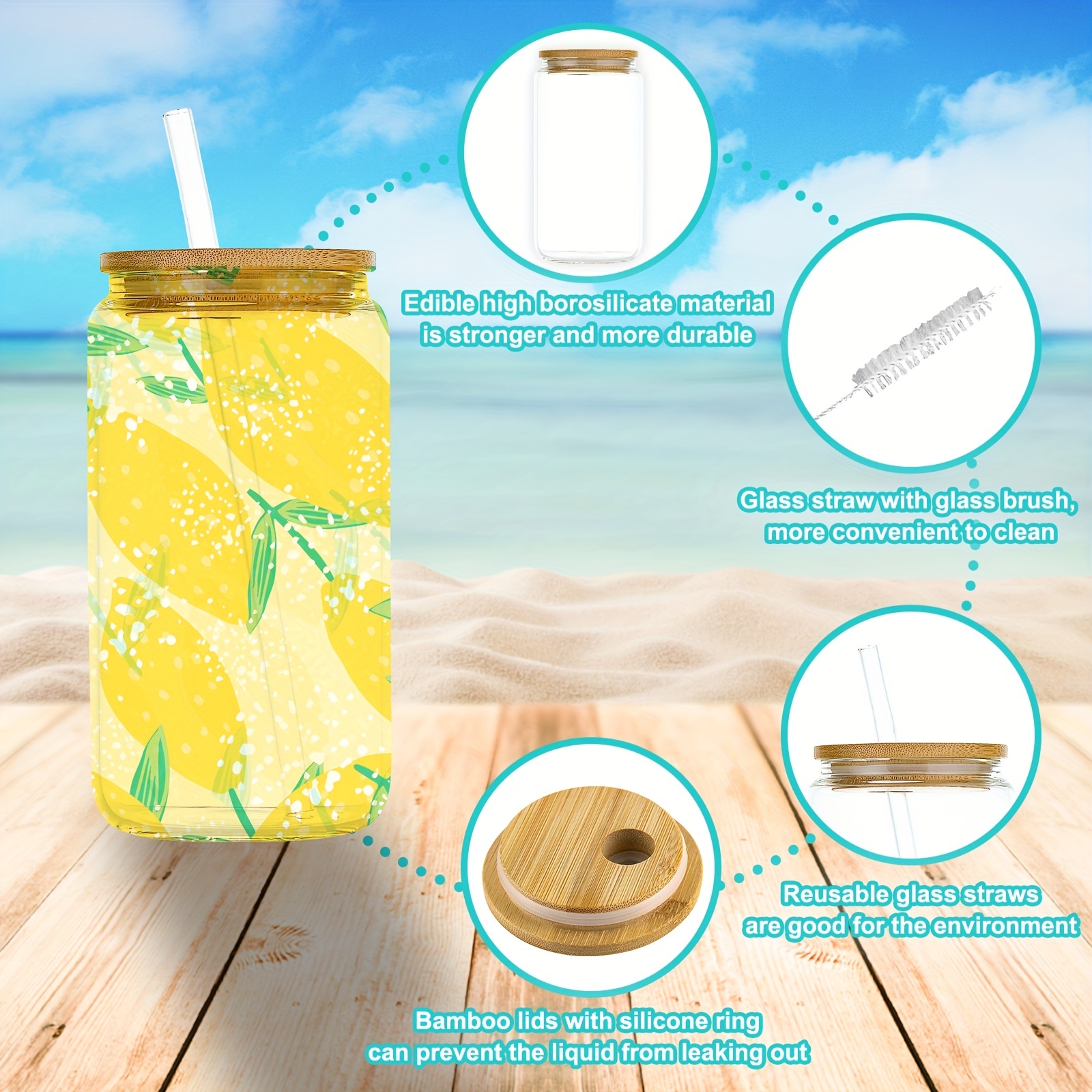 Beer Can Glass with Bamboo Lid Sublimation Tumblers 12oz/ 16oz
