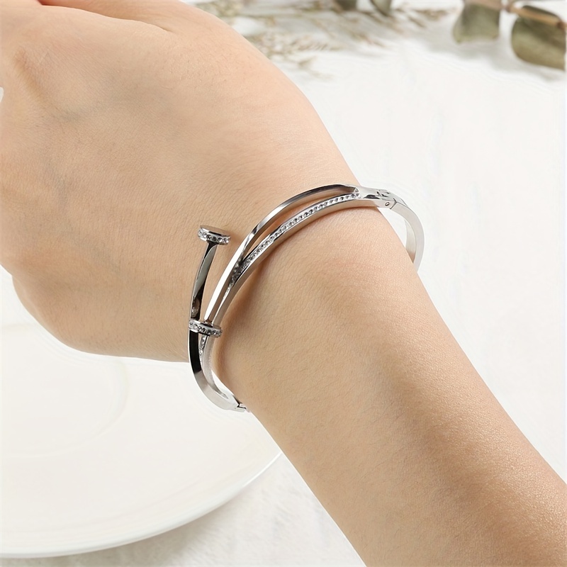 1pc, 925 Silver Simple Cuff Bracelets, Mobius Nail Sand Bracelet, Round Bangle, Female Jewelry, Bracelet Packs, Birthday Gifts, Holiday Gifts