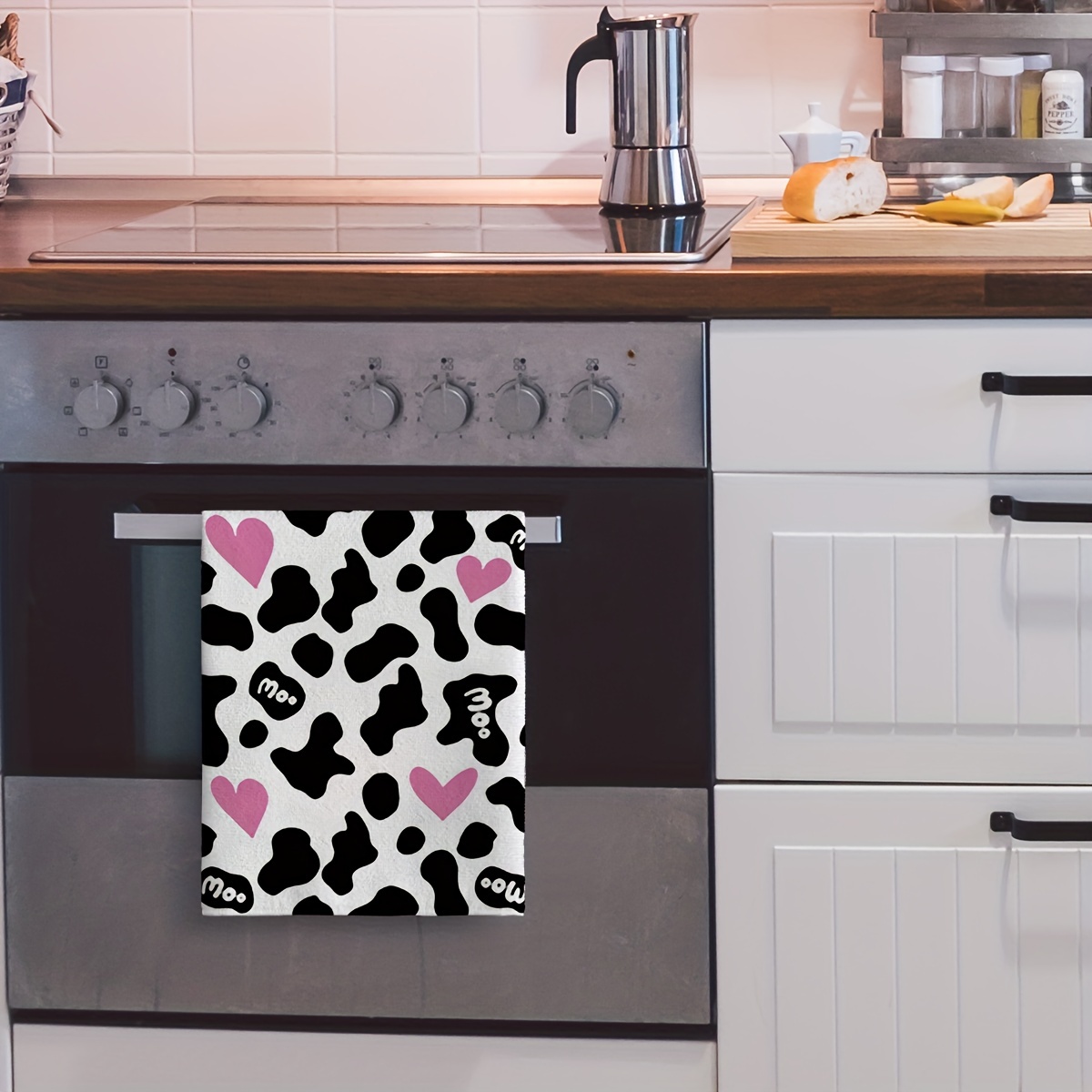 2pcs, Kitchen Hand Towel, Cow Print Heart Pattern Square Dish Cloths, Soft  Absorbent Scouring Pad, Cleaning Cloth For Sink Or Kitchen Stove, Antibacte