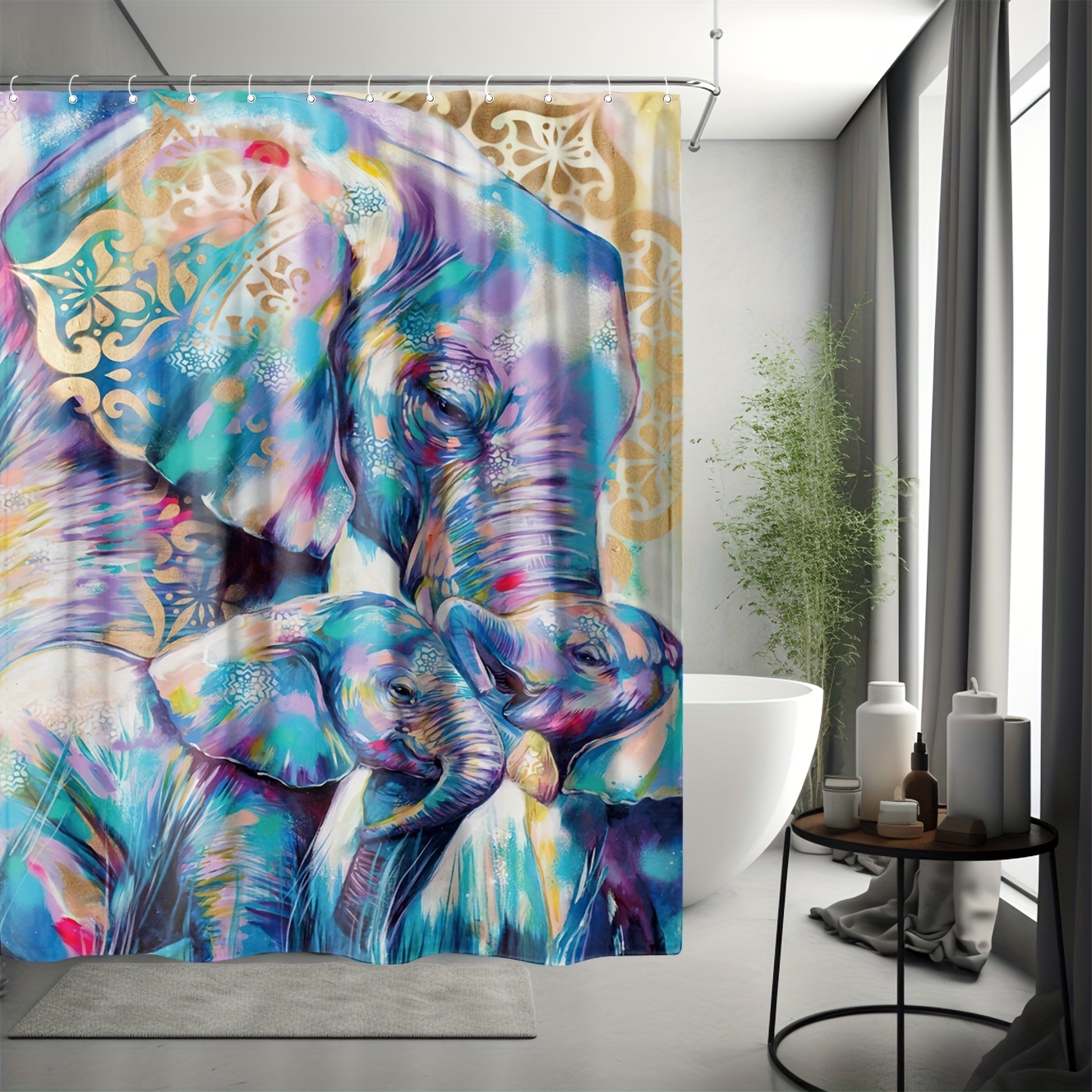 Colorful Elephant Decoration Shower Curtain Set Waterproof - Temu