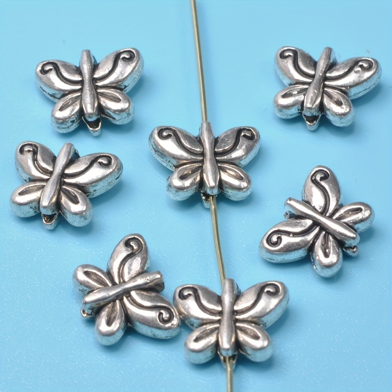 10pcs 11x12mm Antique Silver Plated Elegant Butterfly Loose Spacer Beads  Charm Necklace Diy Bead Jewelry Accessories Hole Fit 1mm Cord