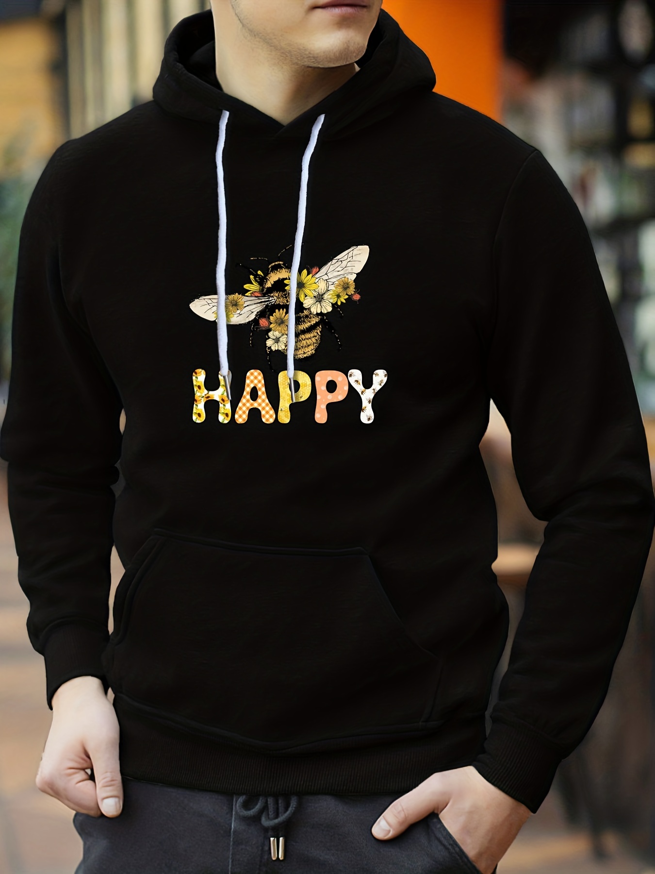 Bee Print Hoodie, Hoodies For Men, Men's Casual Graphic Design