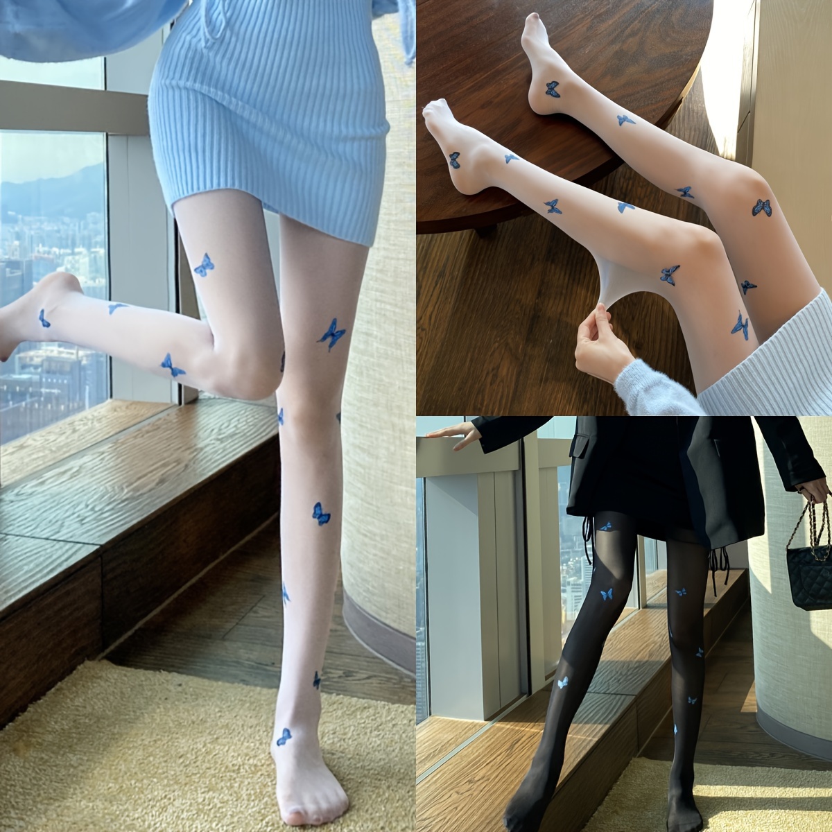 Sexy Butterfly Print Tights, High Waist Slim Fit Pantyhose, Women's  Stockings & Hosiery