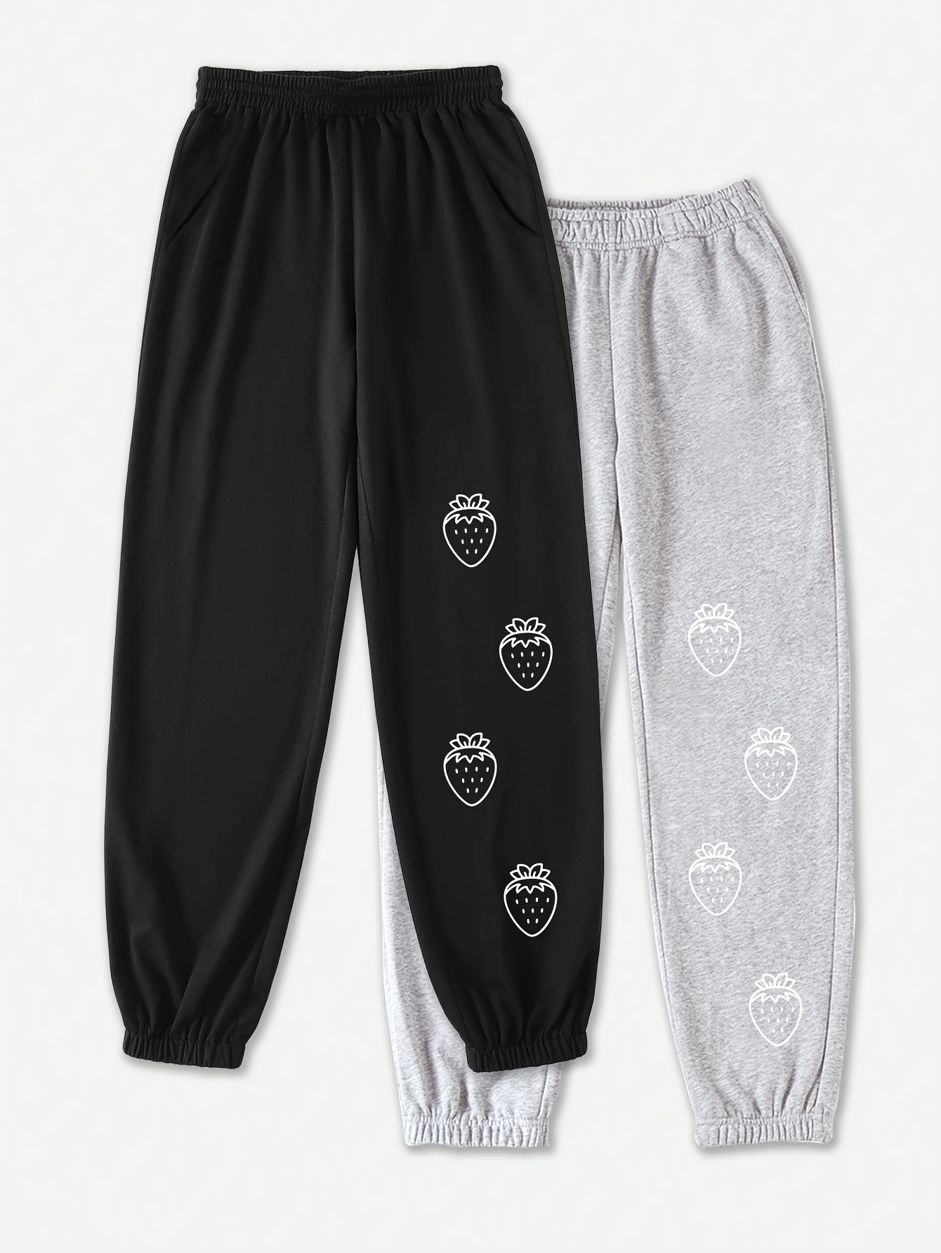 2-Piece Cute Pajamas Set, Strawberry Print Long-sleeve Pajama Top & Plaid  Comfy Long Pants, Women's Loungewear & Sleepwear