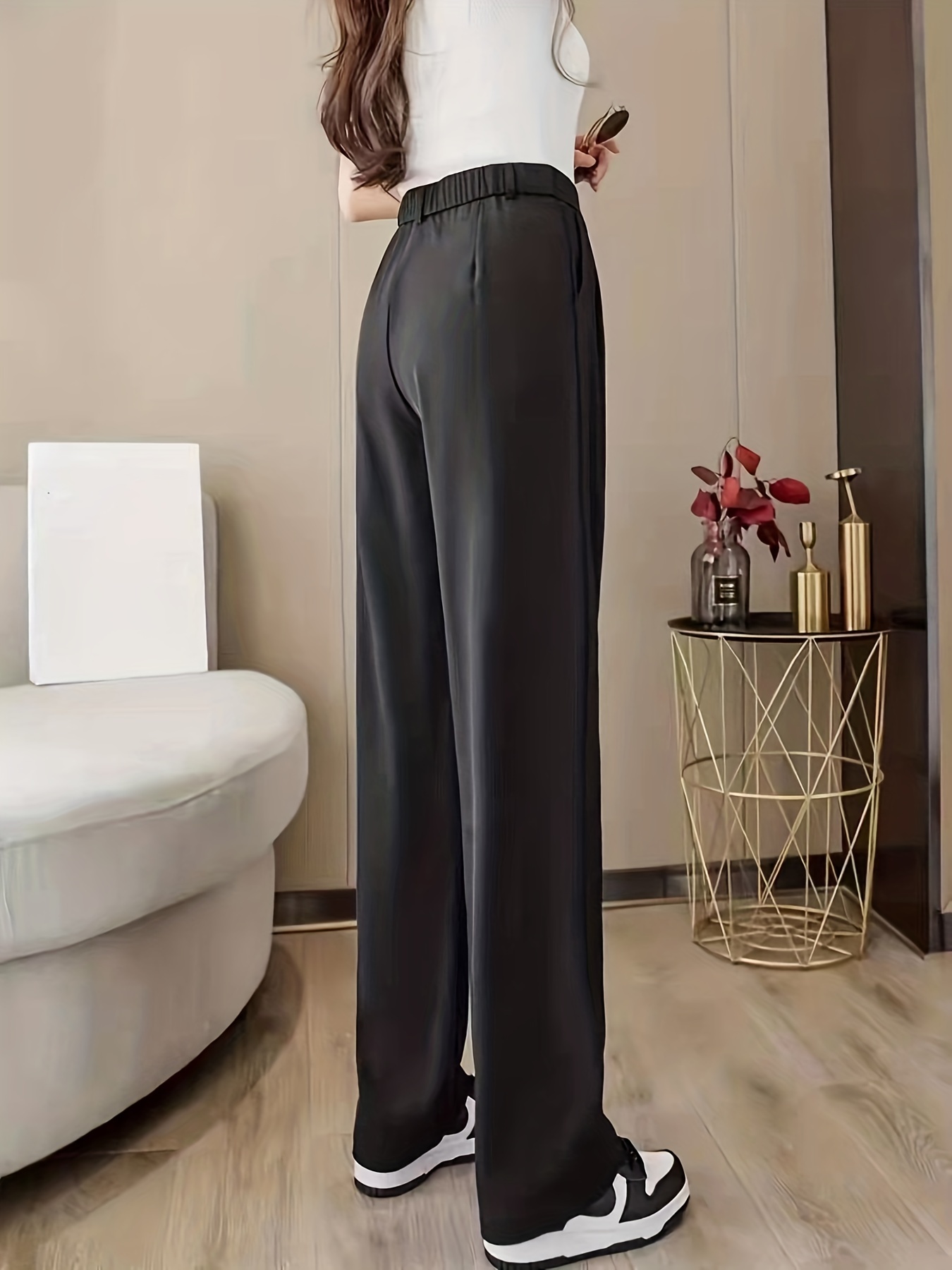 Straight Leg Trouser, High Waist Casual Pants for Spring & Fall