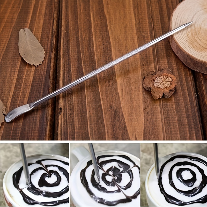 Stainless Steel Coffee Art Pen Wood Handle Latte Pull Flower - Temu