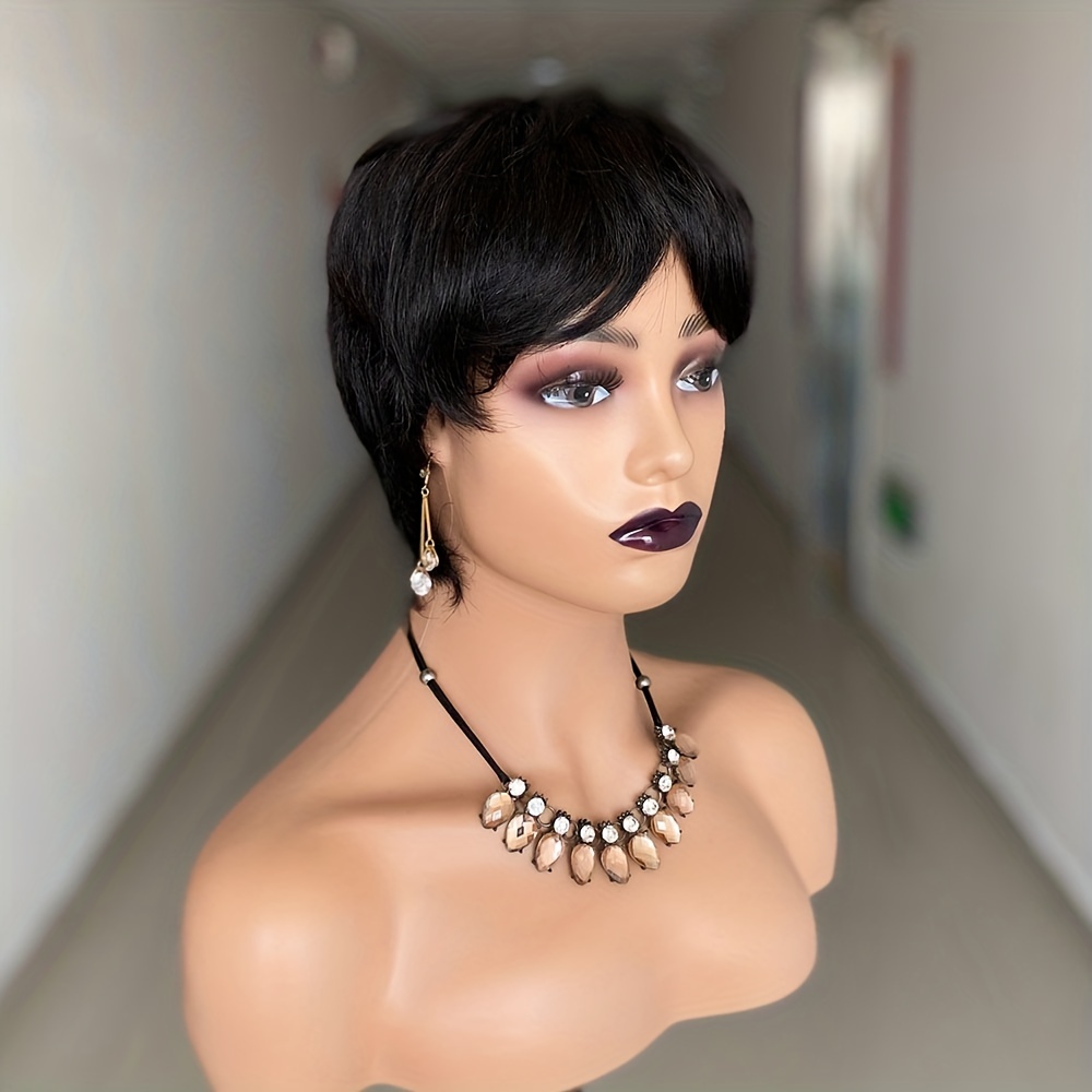 Short Pixie Cut Wigs With Bangs Human Hair Glueless Brazilian Full Machine Wig