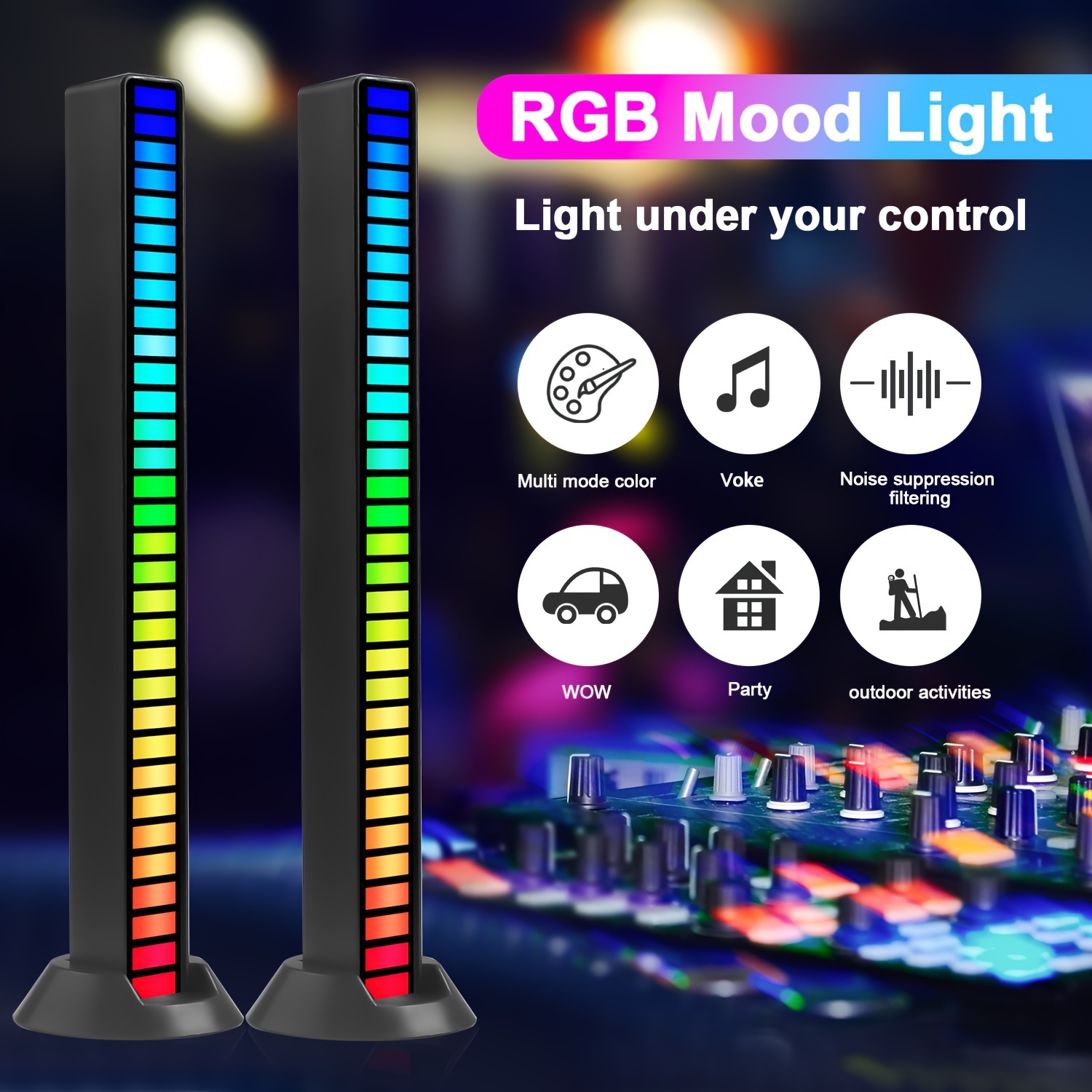 Quxxa RGB Sound Control Light, Wireless Voice-Activated Pickup