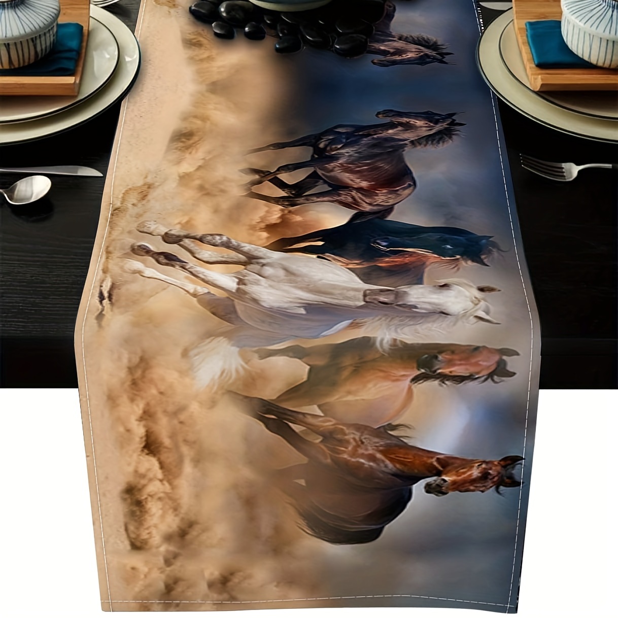 

1pc Table Runner Non-slip Rectangle Running Horses Printed Pattern For Dining Room Kitchen Living Room Outdoor Holiday And Party Table Decor 13x72 Inch