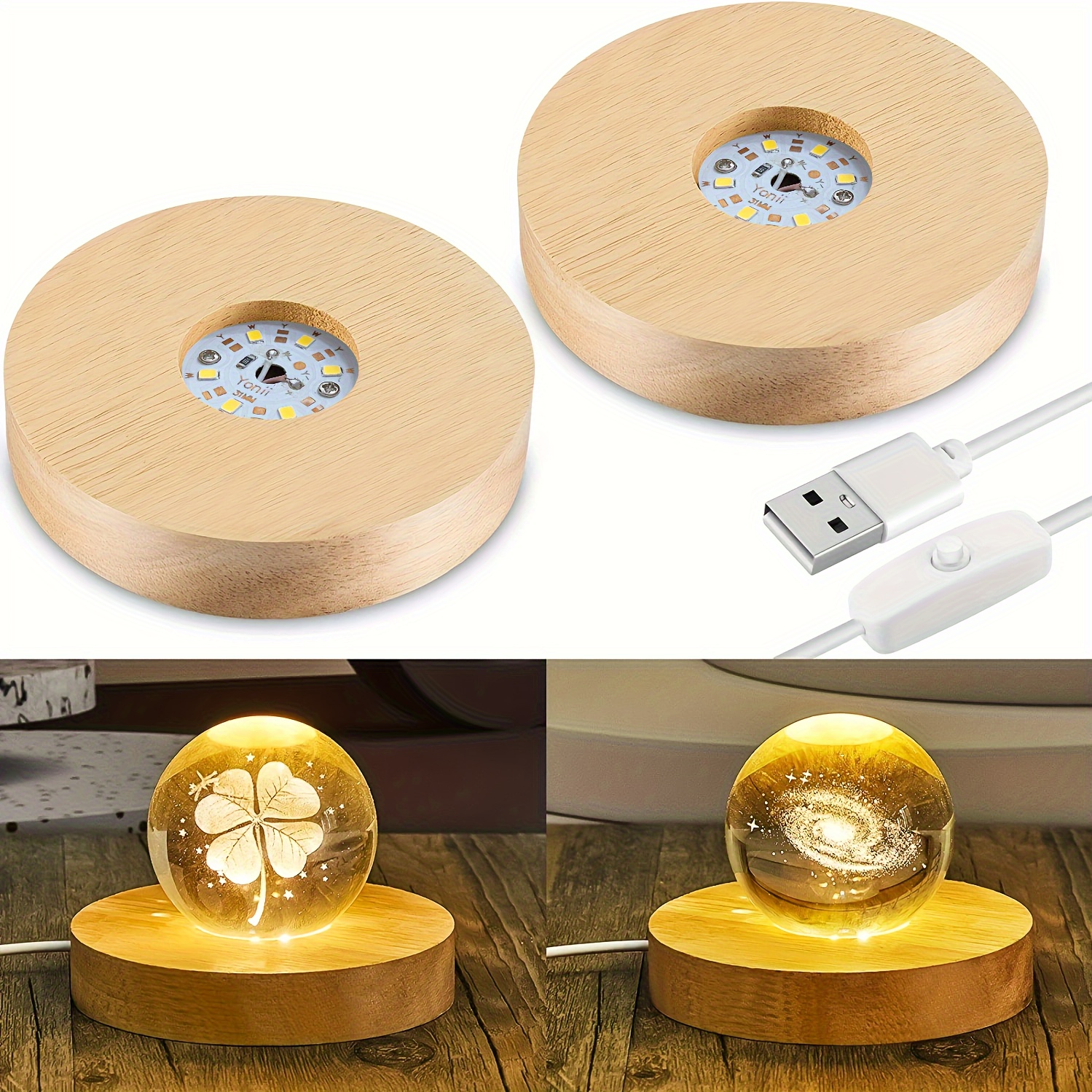 Wooden LED Light Base for Acrylic Resin Crystal Glass Art Lighted Display  Stand