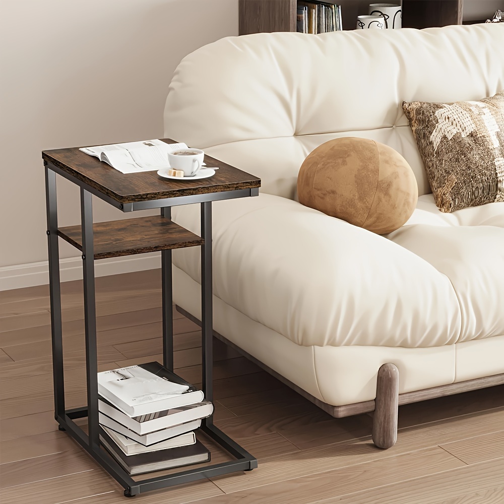 Mesa de brazo para sofá, bandeja de sofá de bambú con clip en la mesa  auxiliar para sofás anchos, mesa auxiliar plegable para espacios pequeños