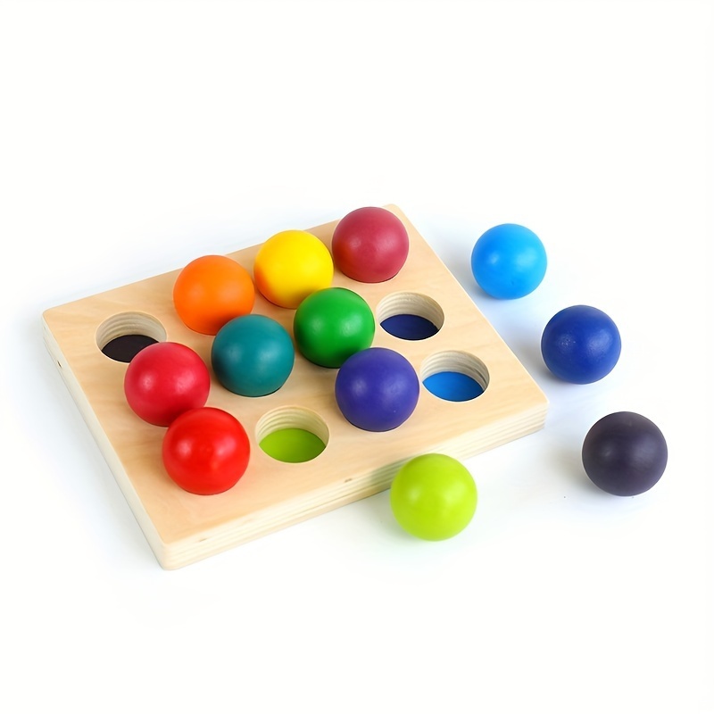 

Montessori Rainbow Sorting Ball 12 Color Matching Board Color Recognition Kindergarten Children's Puzzle Early Education Wooden Toys Christmas Halloween Thanksgiving Gifts