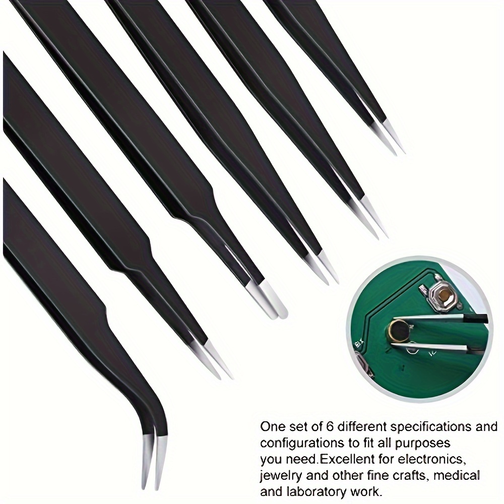 Kaufe 6-teiliges Präzisions-Pinzetten-Set, antistatische ESD-Pinzetten aus  Edelstahl, Reparaturwerkzeuge für Elektronik-Reparatur, Löten, Basteln