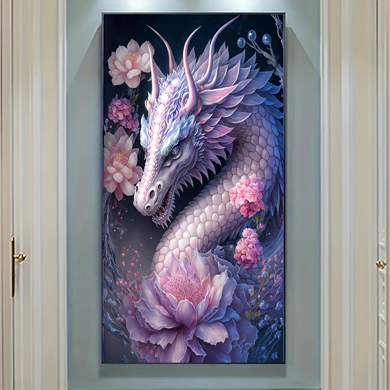 Diy 5d Large Size Diamond Painting Set Flower Dragon King - Temu