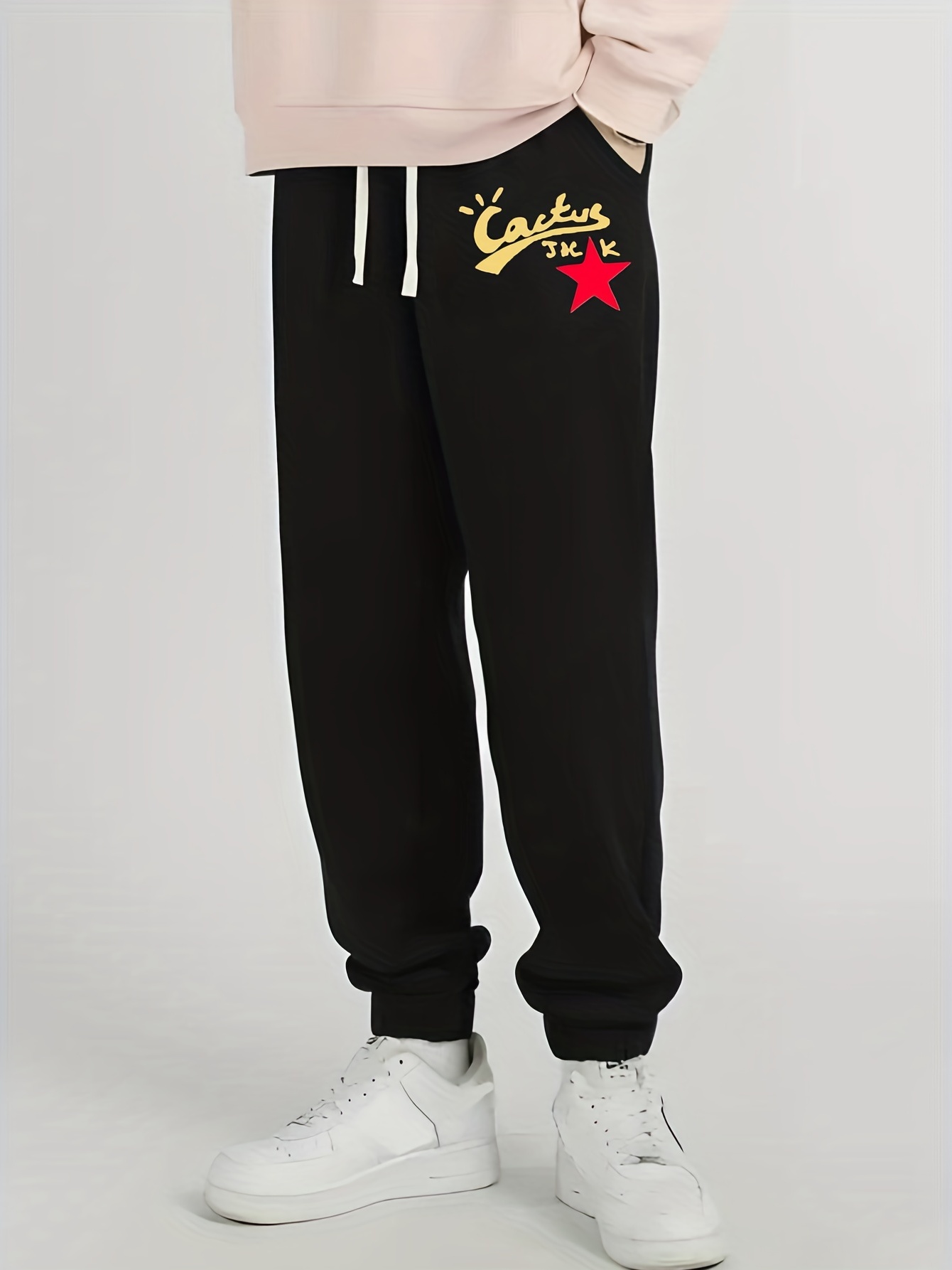 cactus'' Red Star Print, Men's Drawstring Sweatpants With Pockets