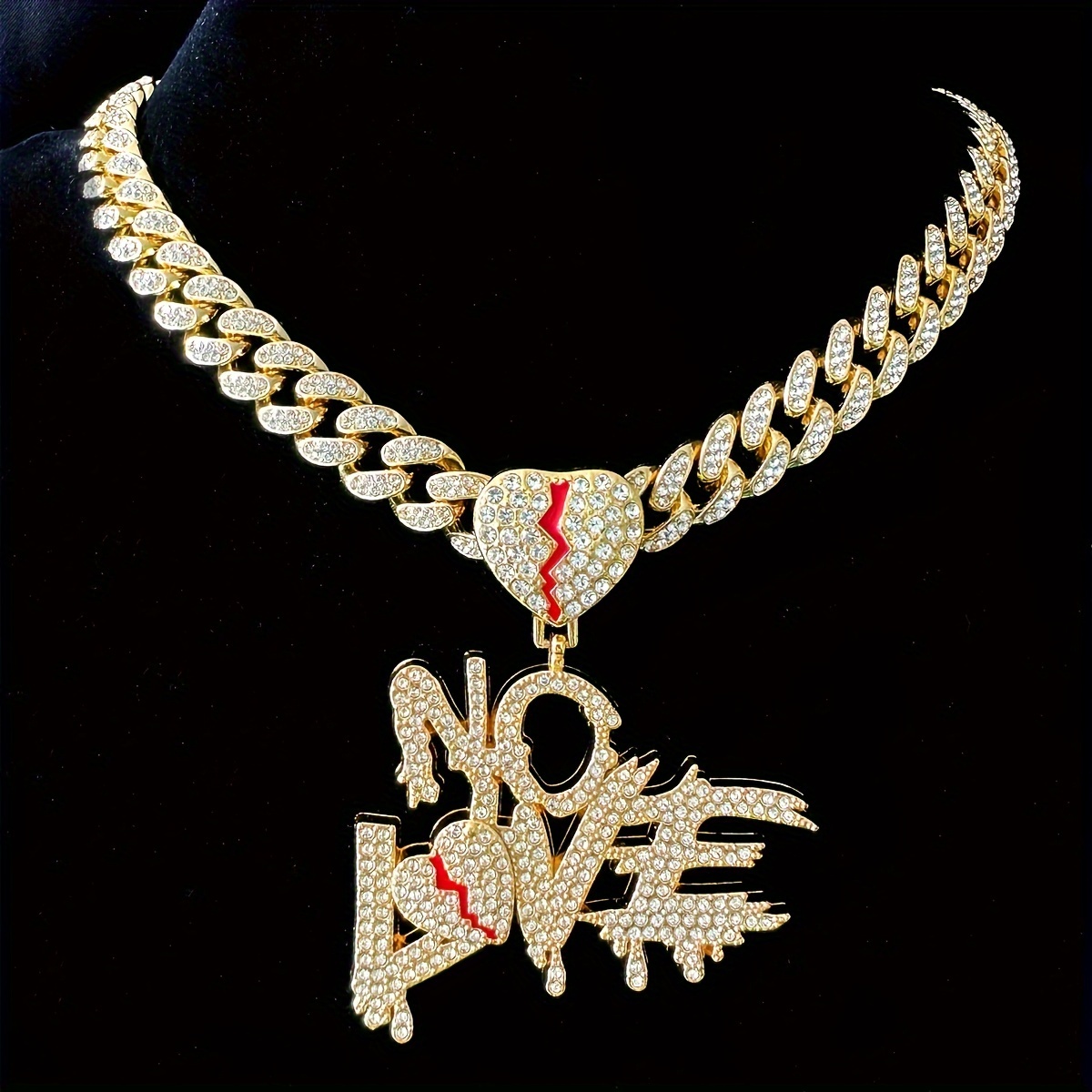 hip hop heart split red enamel no love pendant necklace - Temu Canada
