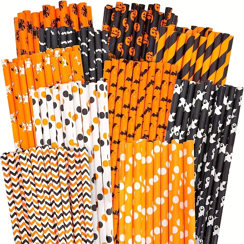 24pcs Halloween Straw Topper Witch Pumpkin Disposable Paper Straw