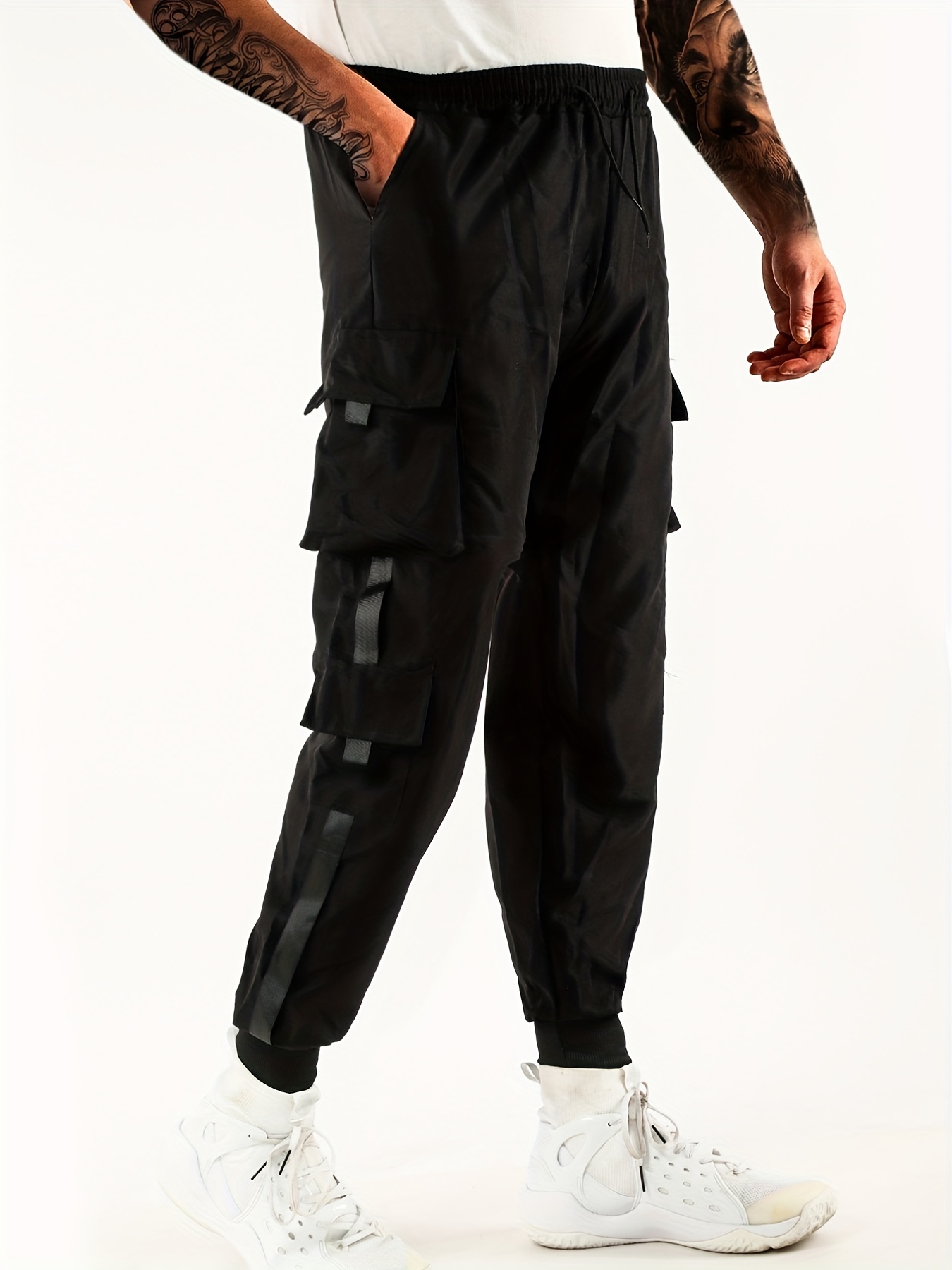Black Cargo Sweatpants with Nylon Pockets