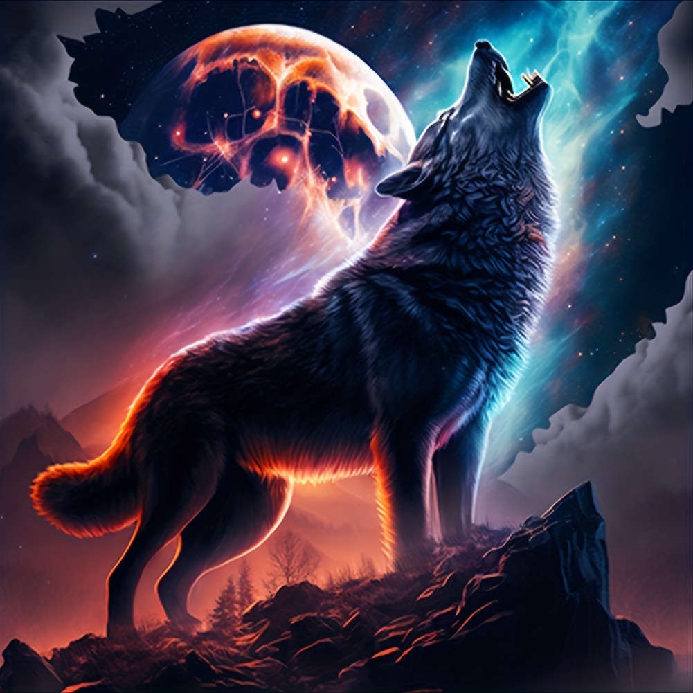 Night Wolf - Partial Round Diamond Painting