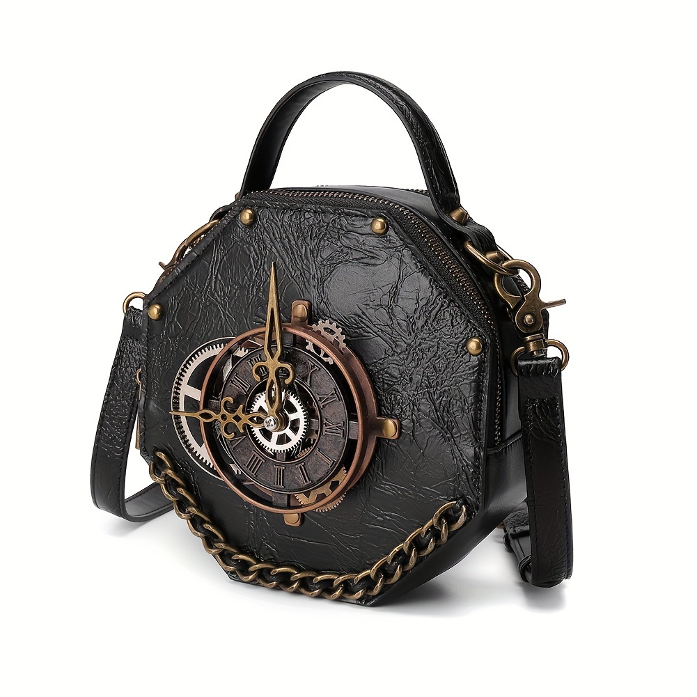 Vintage Clock Design Punk Shoulder Bag Retro Zipper Satchel - Temu Canada