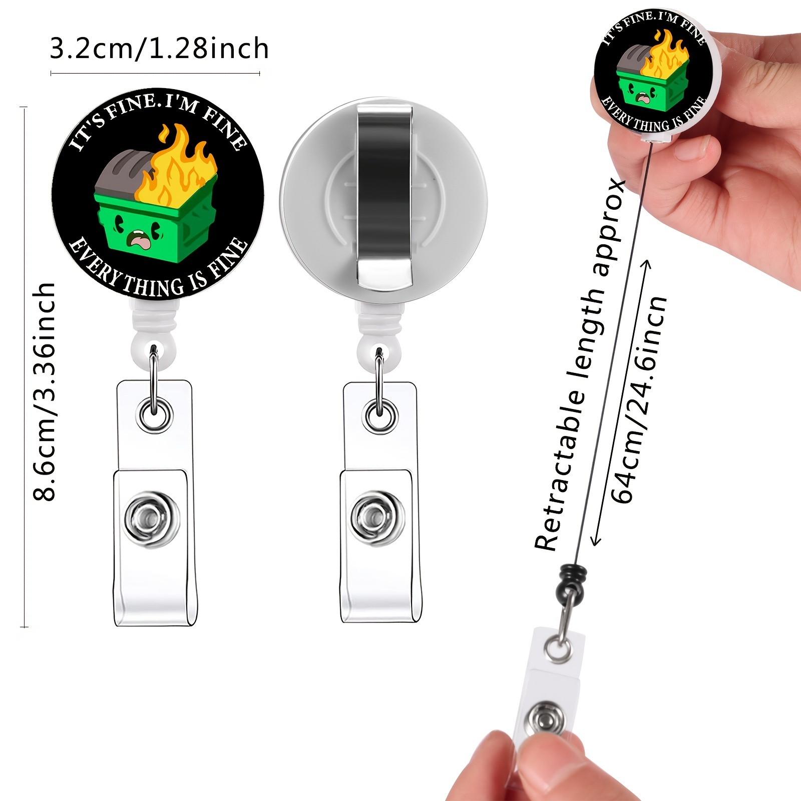 5pcs Markers with initials Badge Reels Retractable Badge Holders, Xray Badge Reel Cute Badge Reel ID Badge Holder Retractable Clip, Dumpster Fire