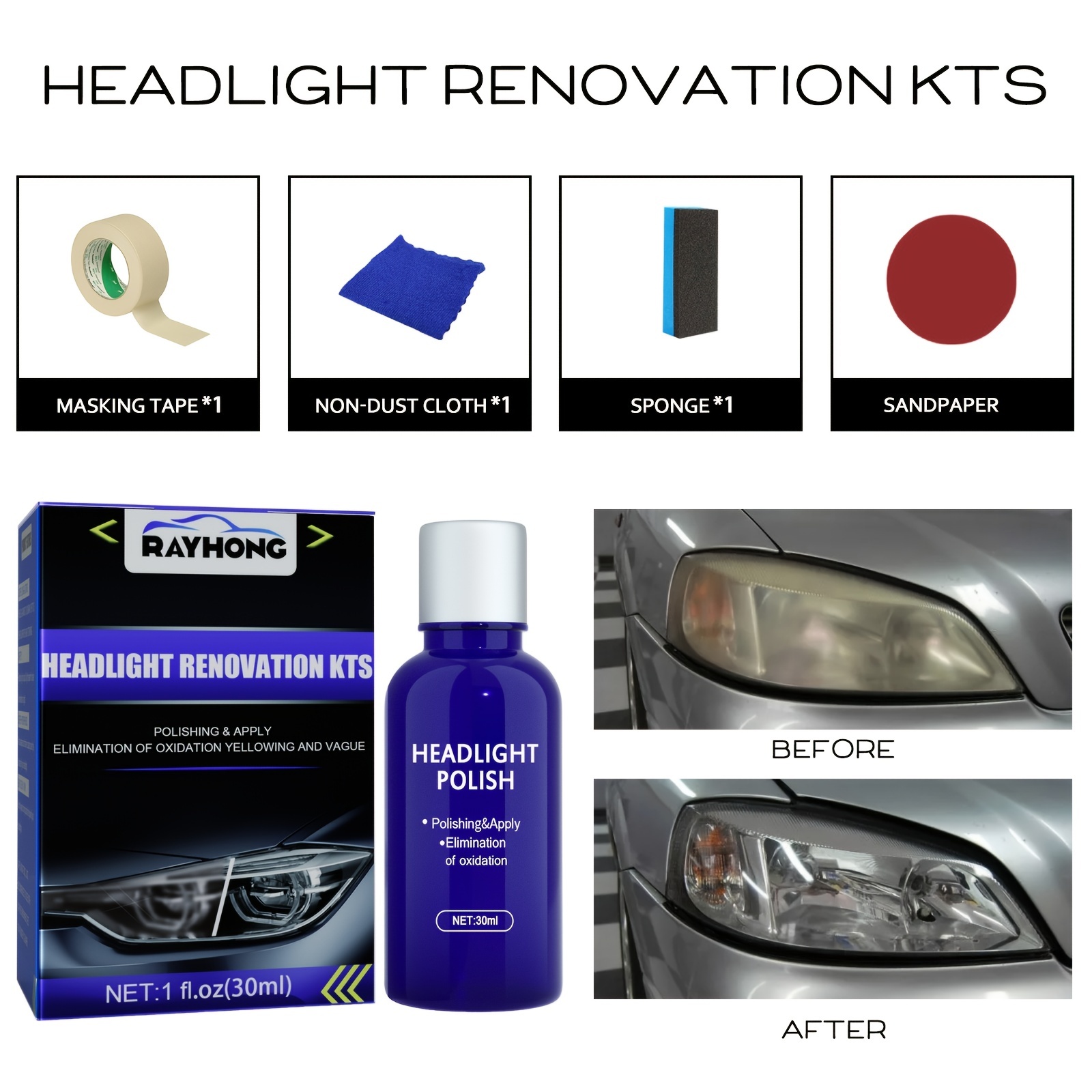 Car Headlight Restoration Kit Cleaner Headlight Polish Liquid Repair Fluid  30ml