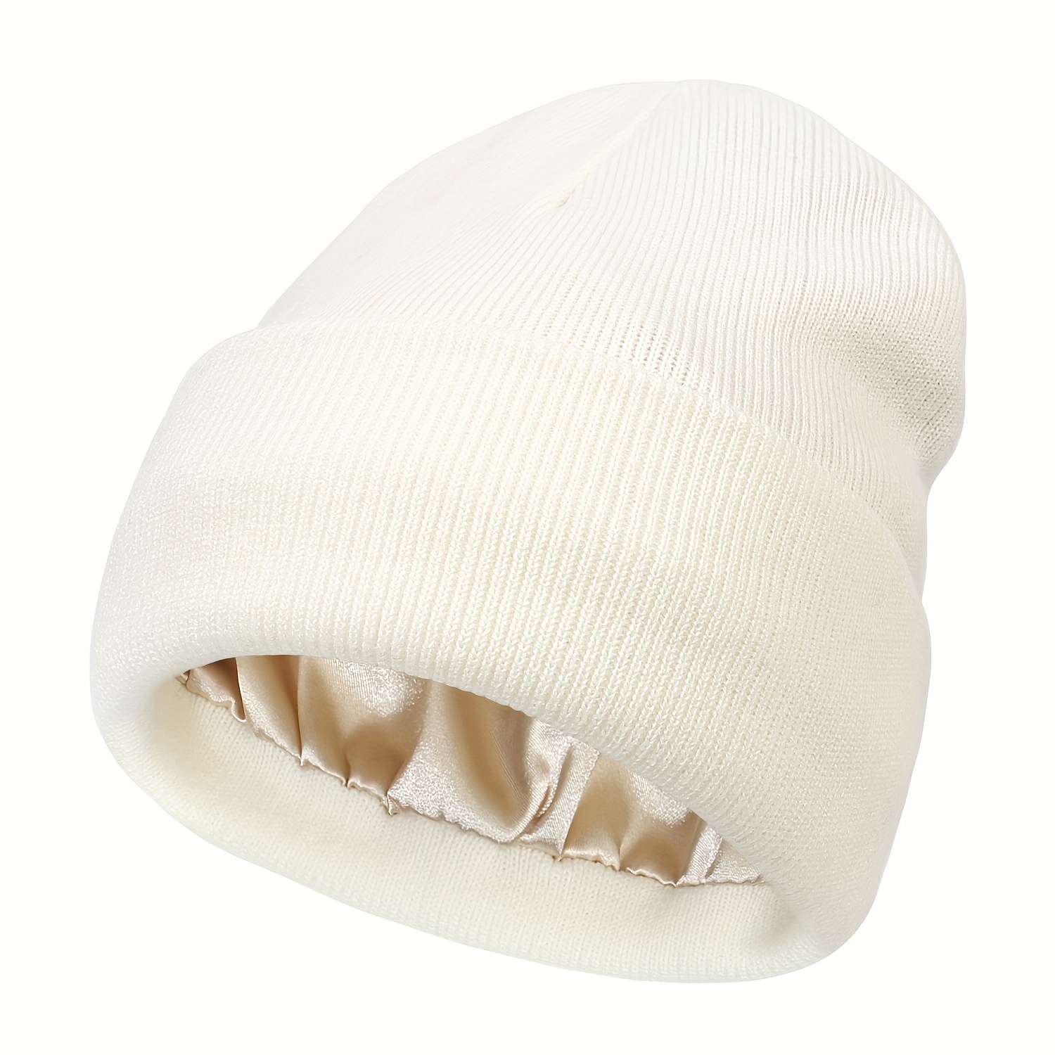 1pc Bonnet d'hiver doublé de satin avec bordure tricotée - Temu France