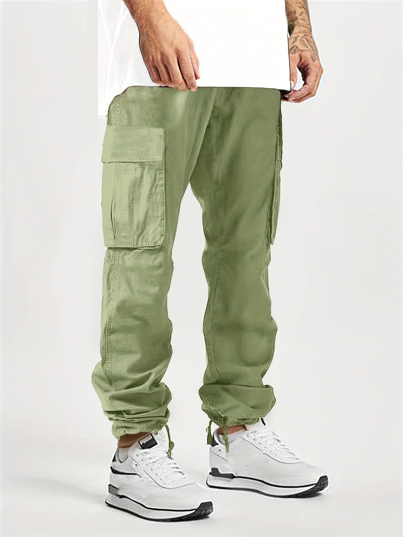 Hndudnff Men's Cargo Pants Loose Straight Multi Pocket Pants Solid