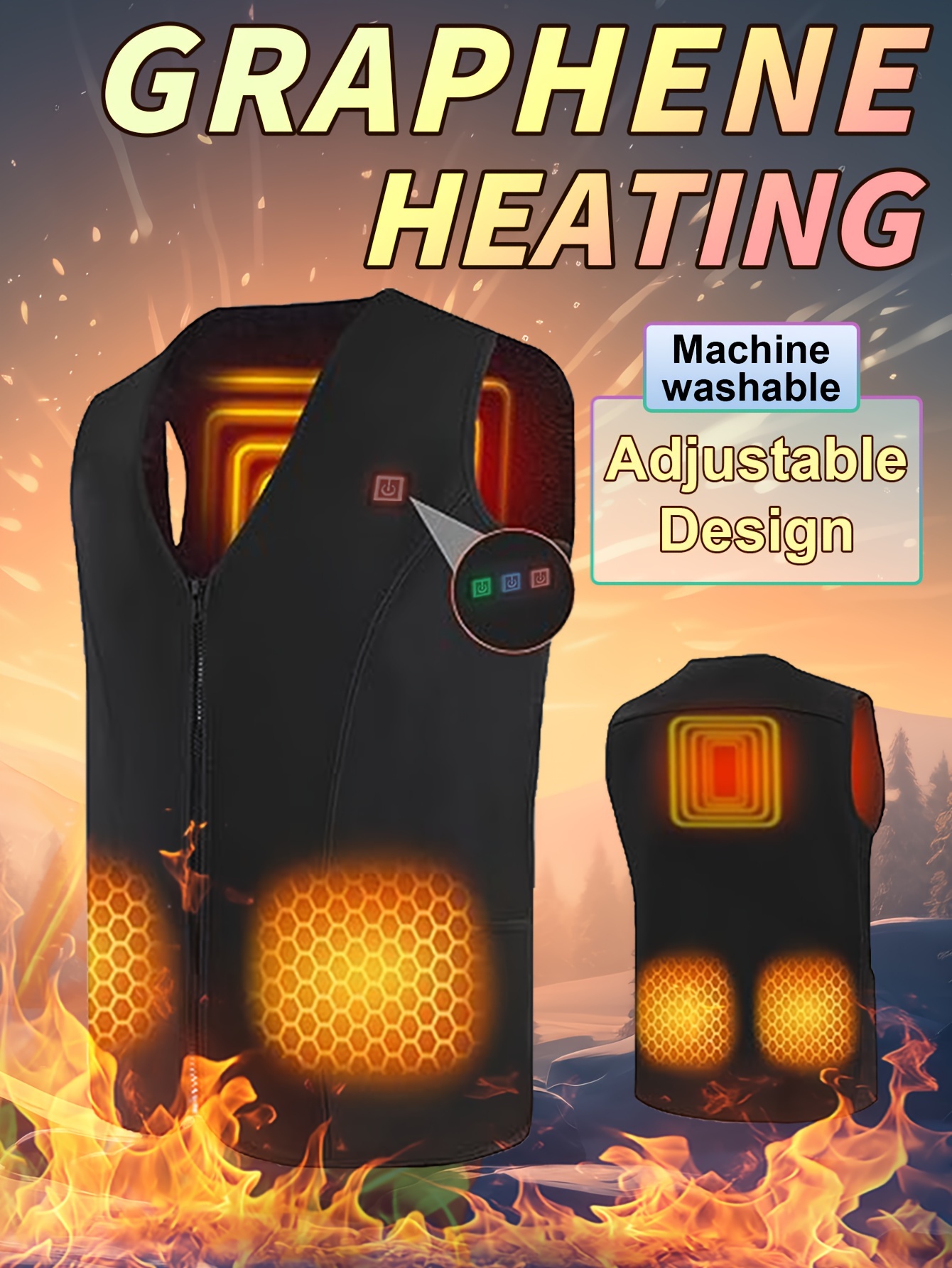 Unisex Adjustable Heated Vest, 11 Hours of Heat