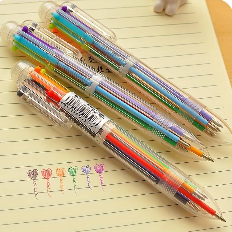 Multicolor Ballpoint Pen Stationery Press 6 Color Oil Pen for