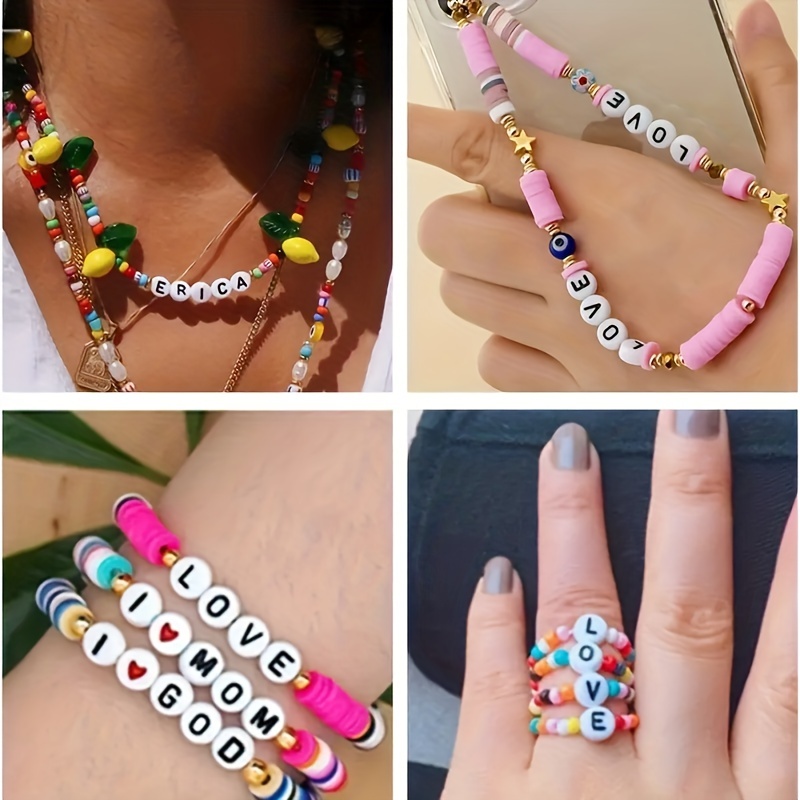  Melius 500pcs Acrylic Vowel Letter Beads, A/E/I/O/U for  Bracelets Jewelry Making DIY Crafts (4x7 Round, White)
