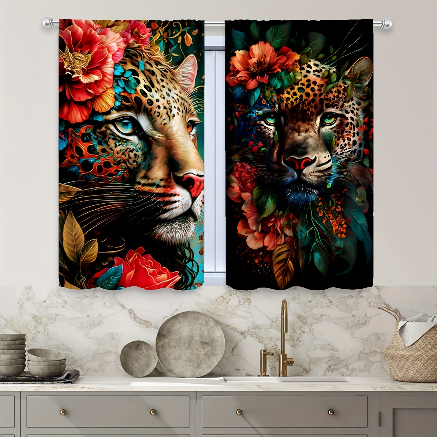 2 Panels Night Cheetah Printed Curtains Simple Modern - Temu