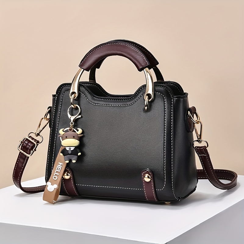 Mini black fashion pu handbag with pendant