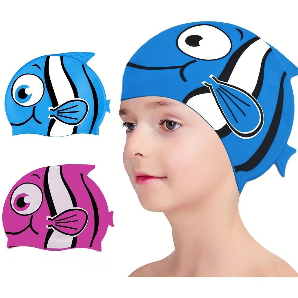 Gorro de natación para niños - Gorro de natación con patrón de tiburón  fresco para niños y niñas - Gorro de natación impermeable de silicona -  para