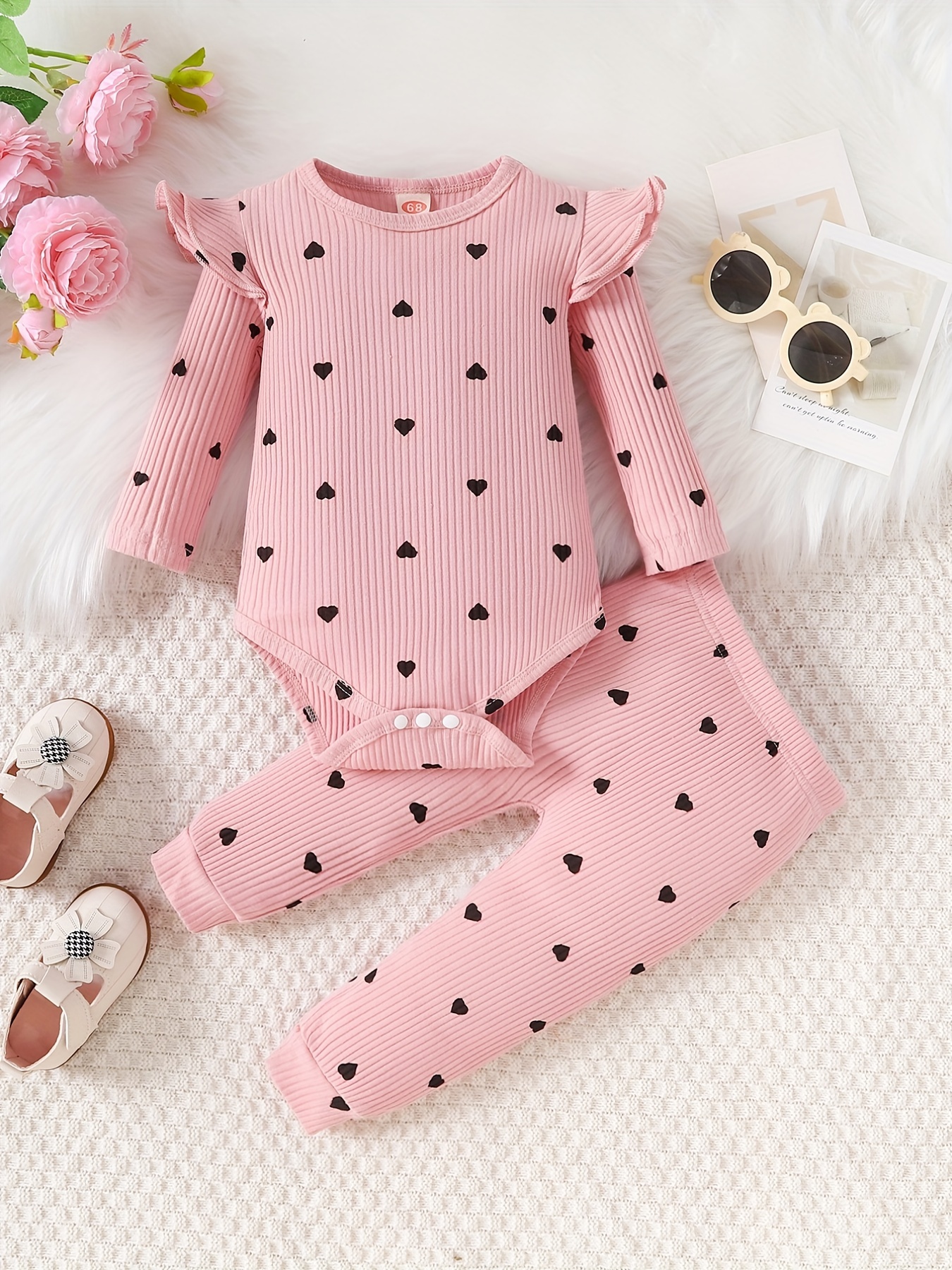 Baby Girl 6-9m Outfit Pink Jeggings Pants & Pink Cream Polka Dot