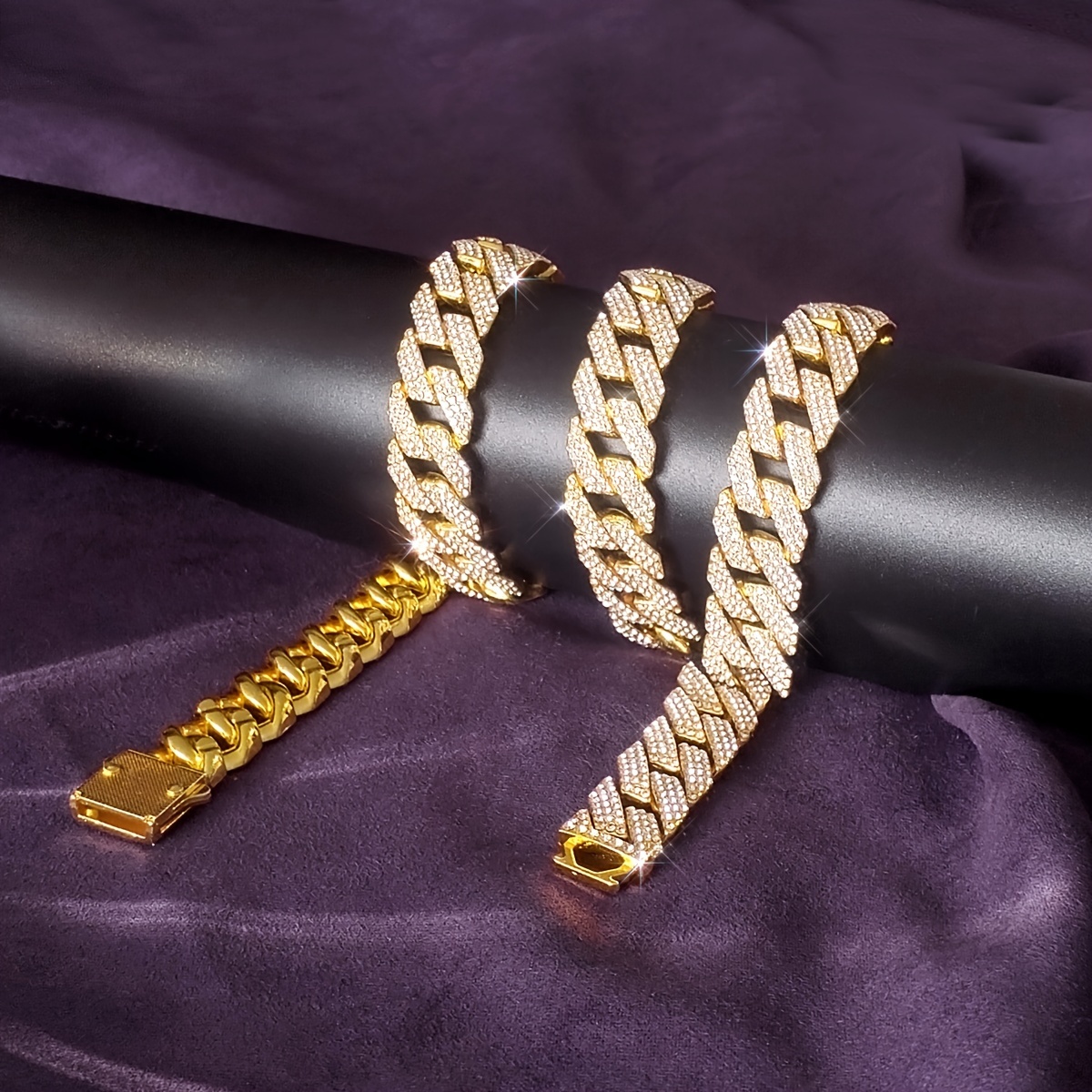 popular   15mm golden cuban link chain necklace for men hip hop       diamond jewelry   zinc alloy details 9