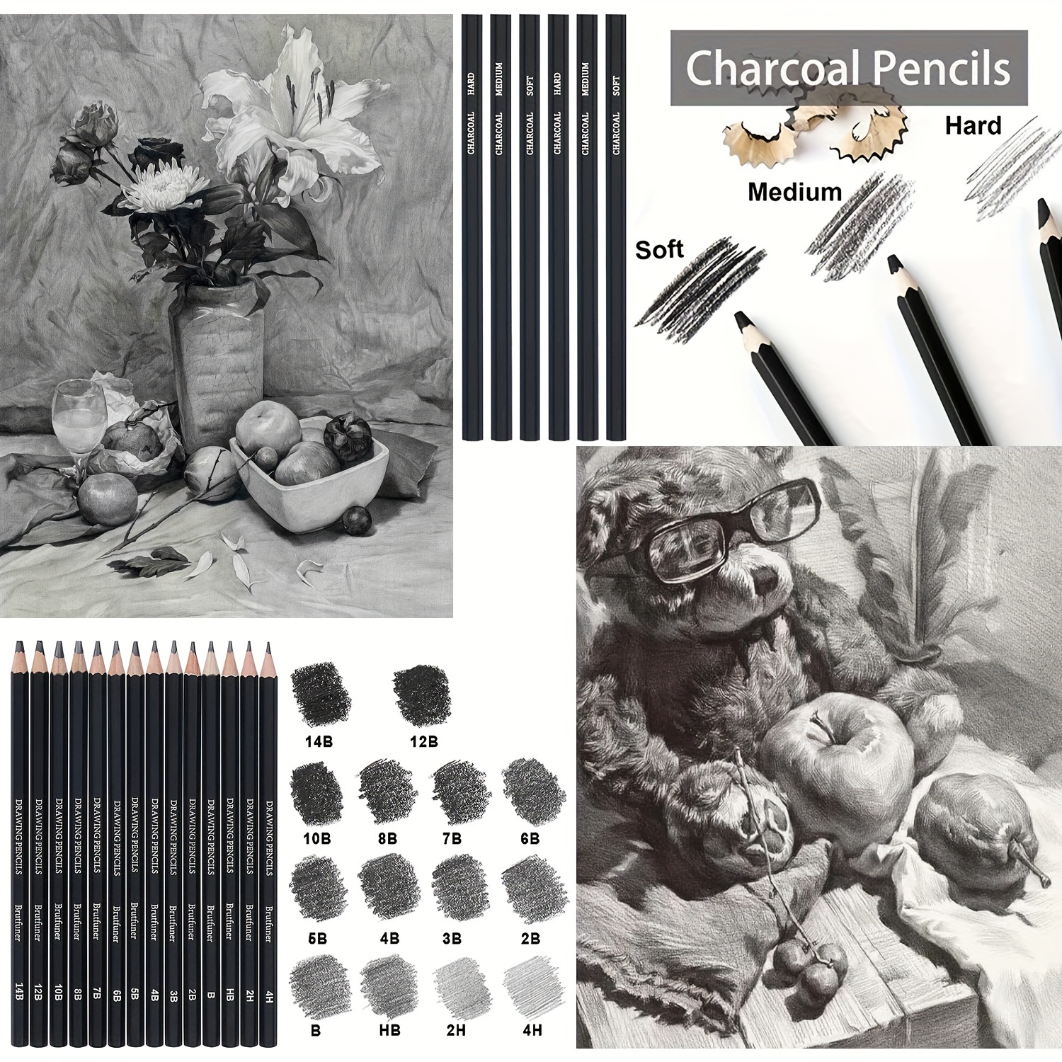 Drawing Pencils Sketch Pencil Art Supplies Set For Adults Beginners  Professional Sketching Art Graphite Charcoal Blending Stump Pencils Kit (29  Art Su
