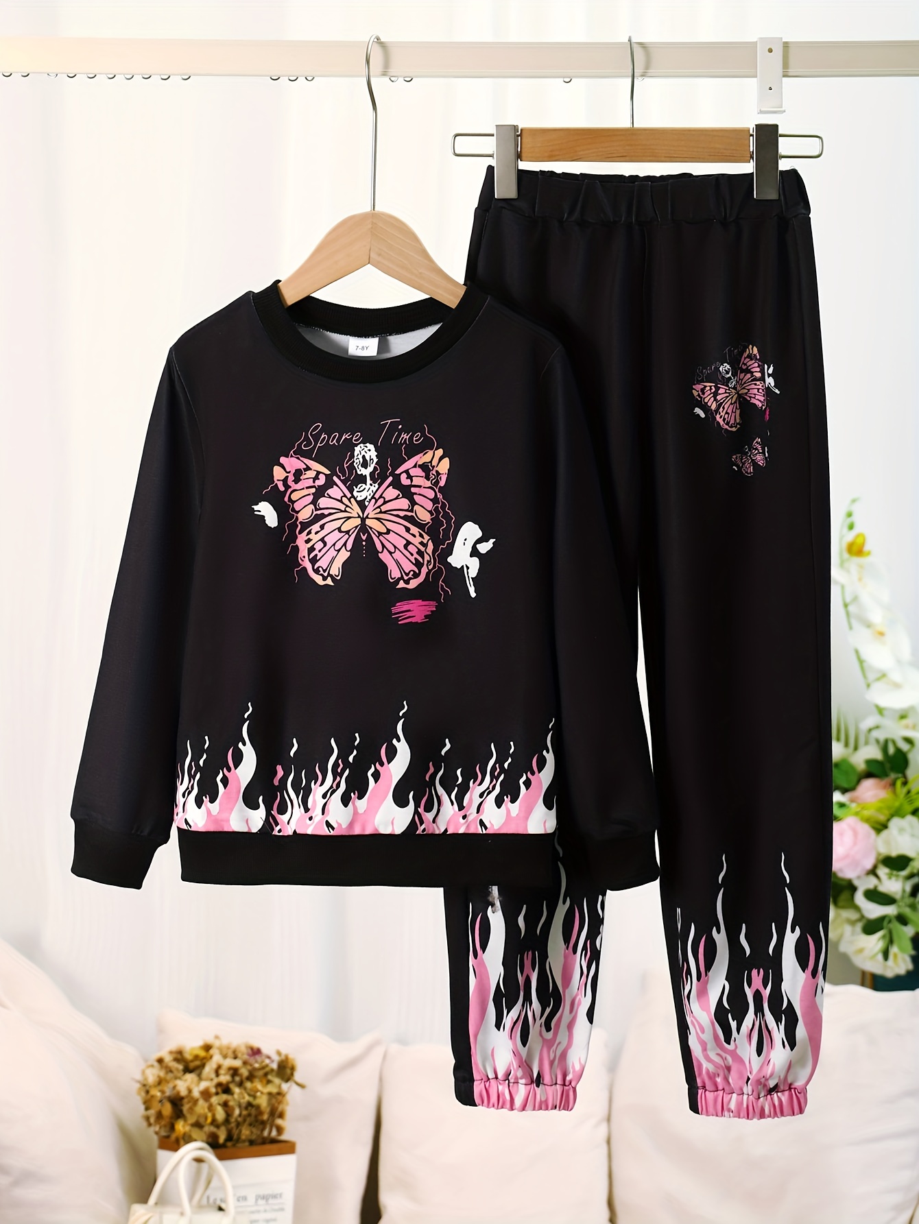 Girls Long Sleeve Butterfly Print Hoodie Matching Sweat - Temu
