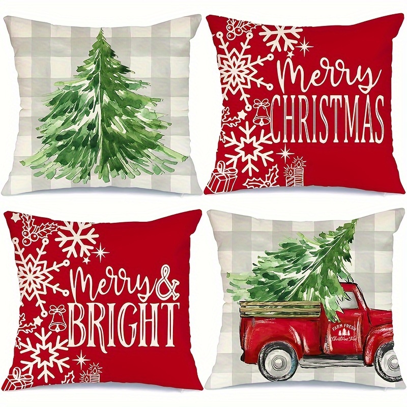 Christmas Pillow Covers Christmas Tree Red Truck Hot Coco - Temu