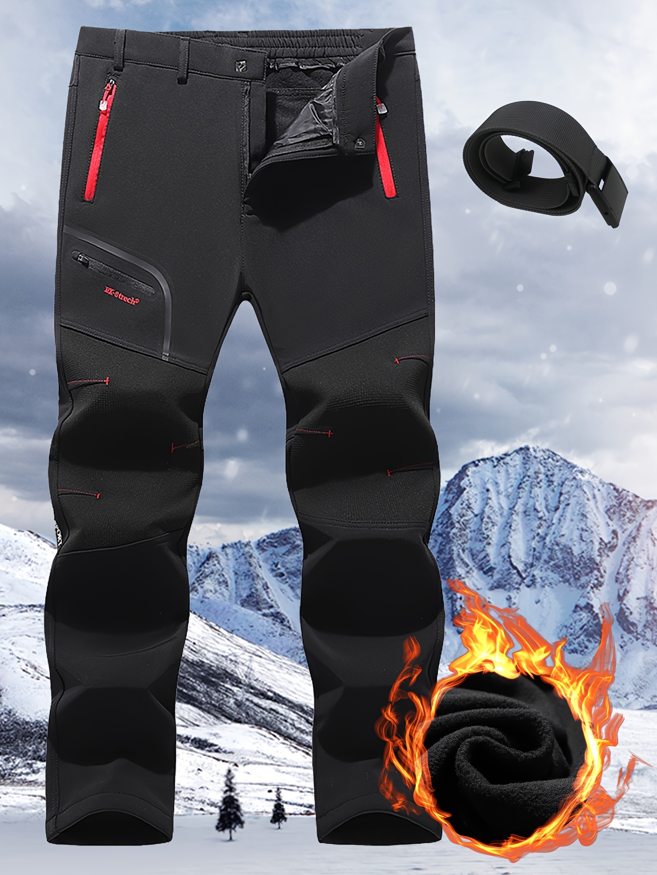 Men Oversized Plus Size Outdoor Pant Fleece Softshell Ski Hiking Trouser  Warm