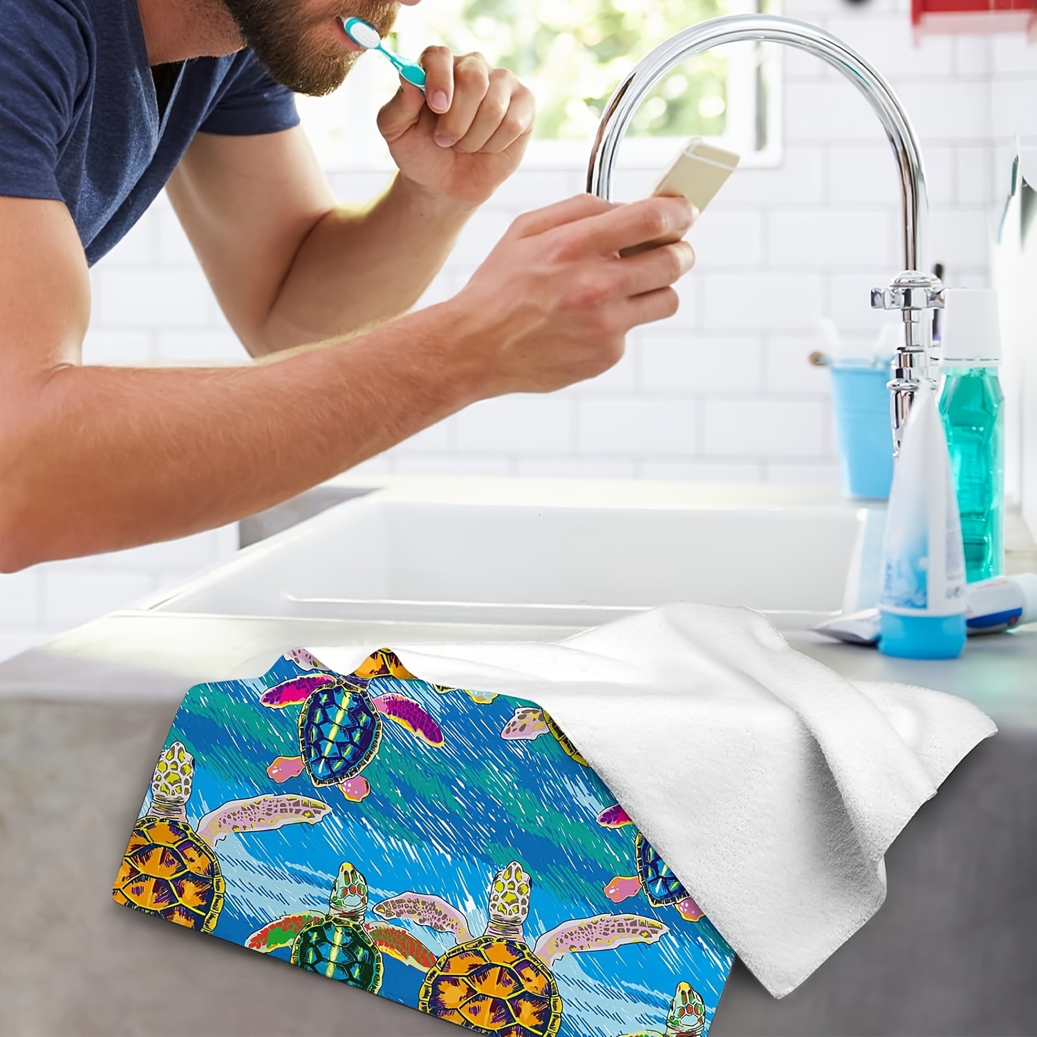 Hand Towels Turtle Sailboat Pattern Kitchen Towel Absorbent - Temu